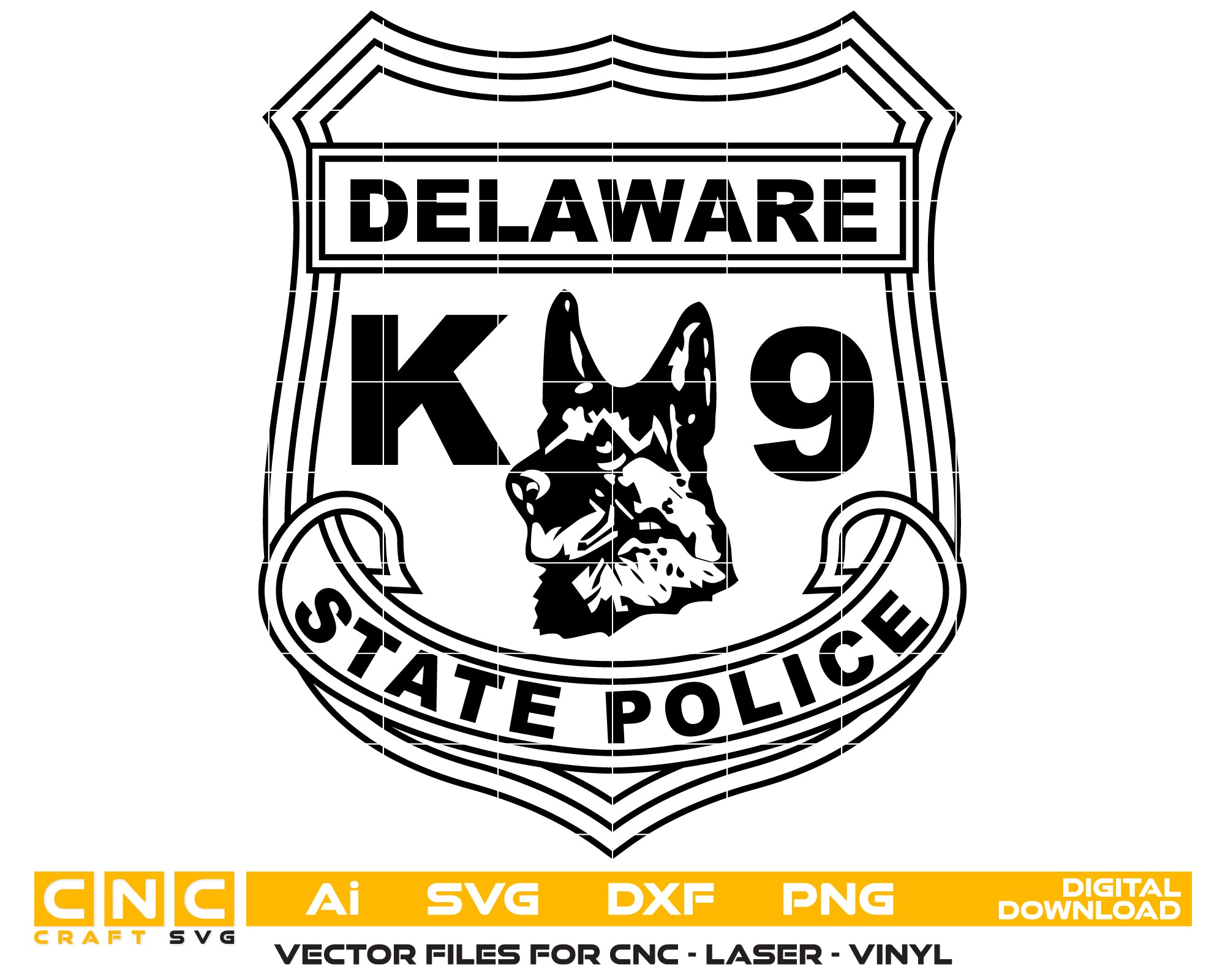 Delaware State Police K-9 Unit Badge SVG, Delaware Police Dog Badge Vector, State Police K9 Unit Emblem, Police K-9 Badge SVG, Delaware Law Enforcement K9