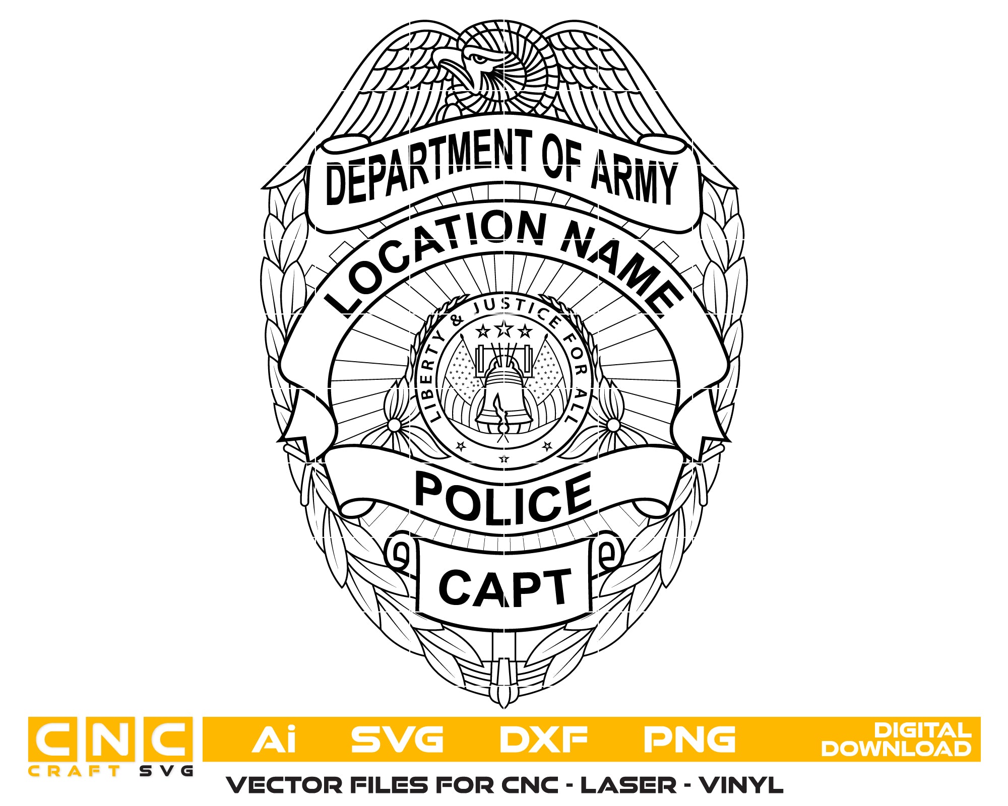 Department Of Army Civilian Police Captain Badge SVG, Army Civilian Police Badge Vector, Law Enforcement Badge SVG, U.S. Army Police Badge, Police Captain Badge Vector