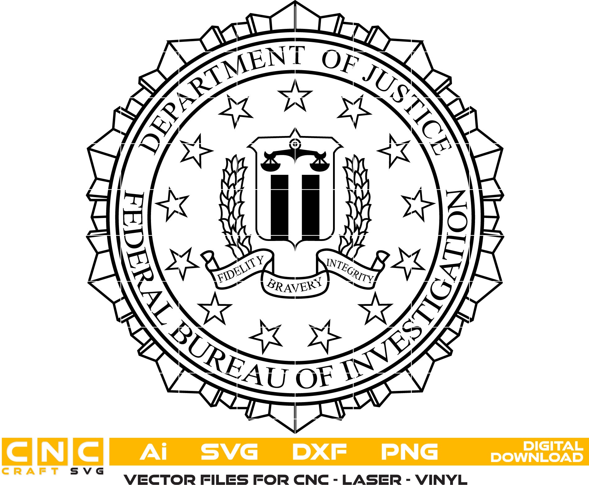 Department of Justice Federal Bureau of Investigation Seal vector file for Laser Engraving, Woodworking, CNC Router, vinyl, plasma, Xcarve, Vcarve, Cricut, Ezecad etc.