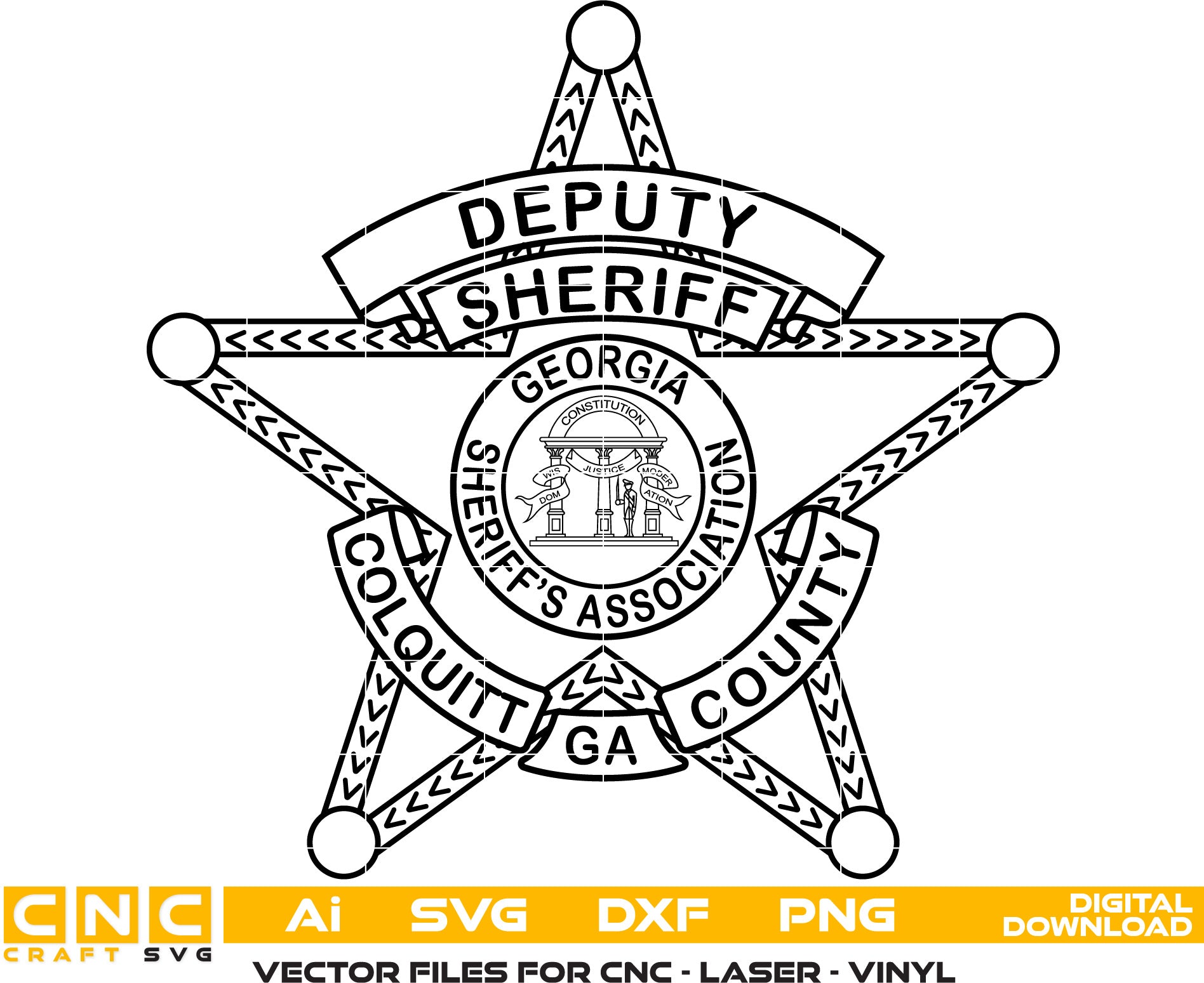 Deputy Sheriff Badge Colquitt County, Georgia Vector Art For Laser engraving, woodworking, acrylic painting, glass etching, and all types of printing machines.