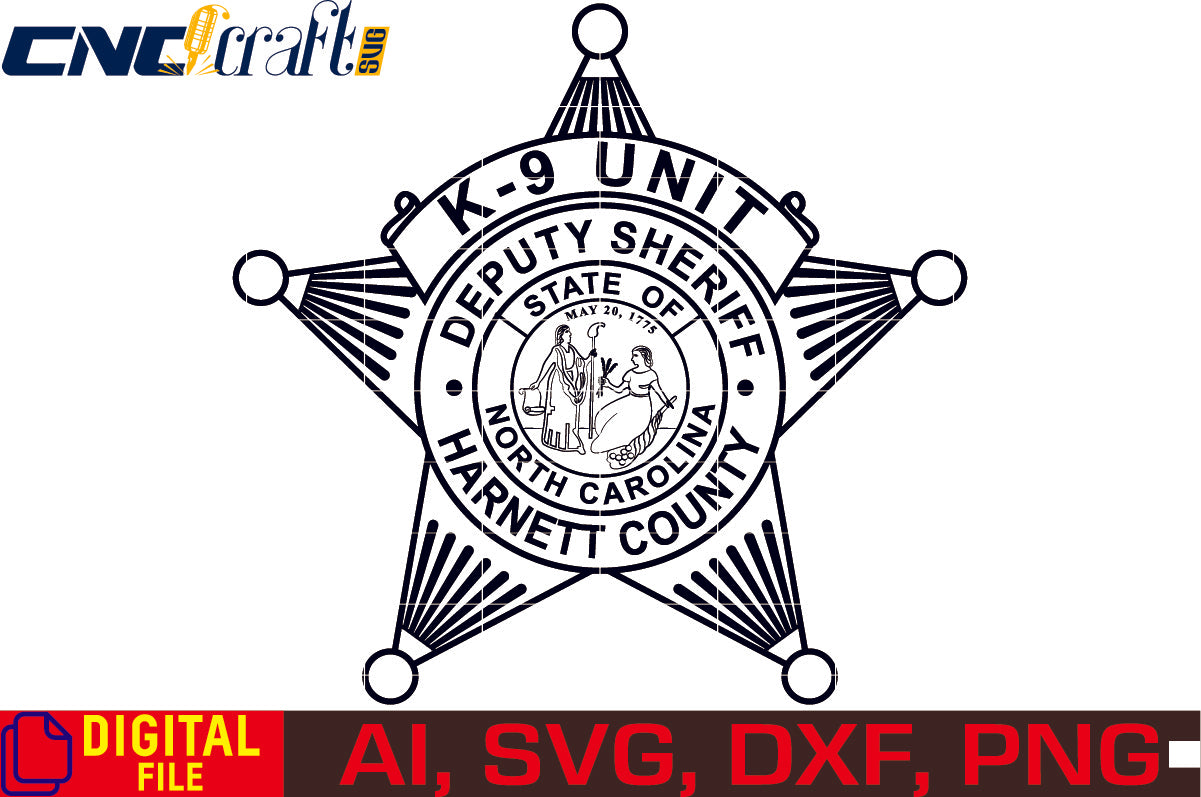 Deputy Sheriff Harnett County Badge vector file for Laser Engraving, Woodworking, CNC Router, vinyl, plasma, Xcarve, Vcarve, Cricut, Ezecad etc.