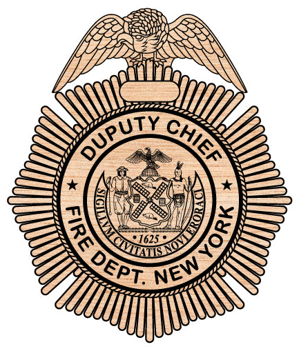 Deputy Chief Fire Department Badge SVG digital download, New York firefighter emblem vector design for Cricut, Silhouette, CNC, engraving, and fire service crafts.