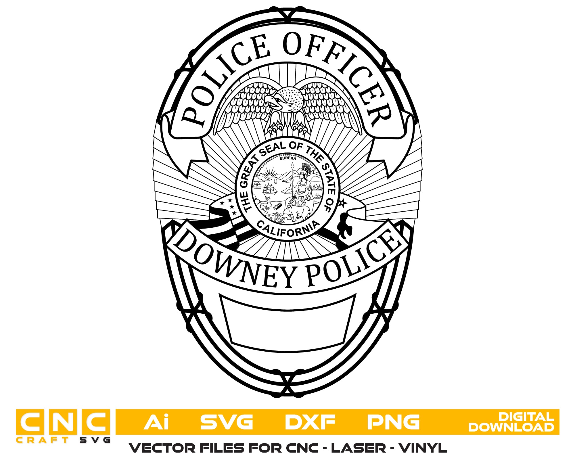 Downey Police Officer Badge SVG, California Police Badge Vector, Downey Law Enforcement Emblem, Police Department Badge SVG, Downey PD Badge