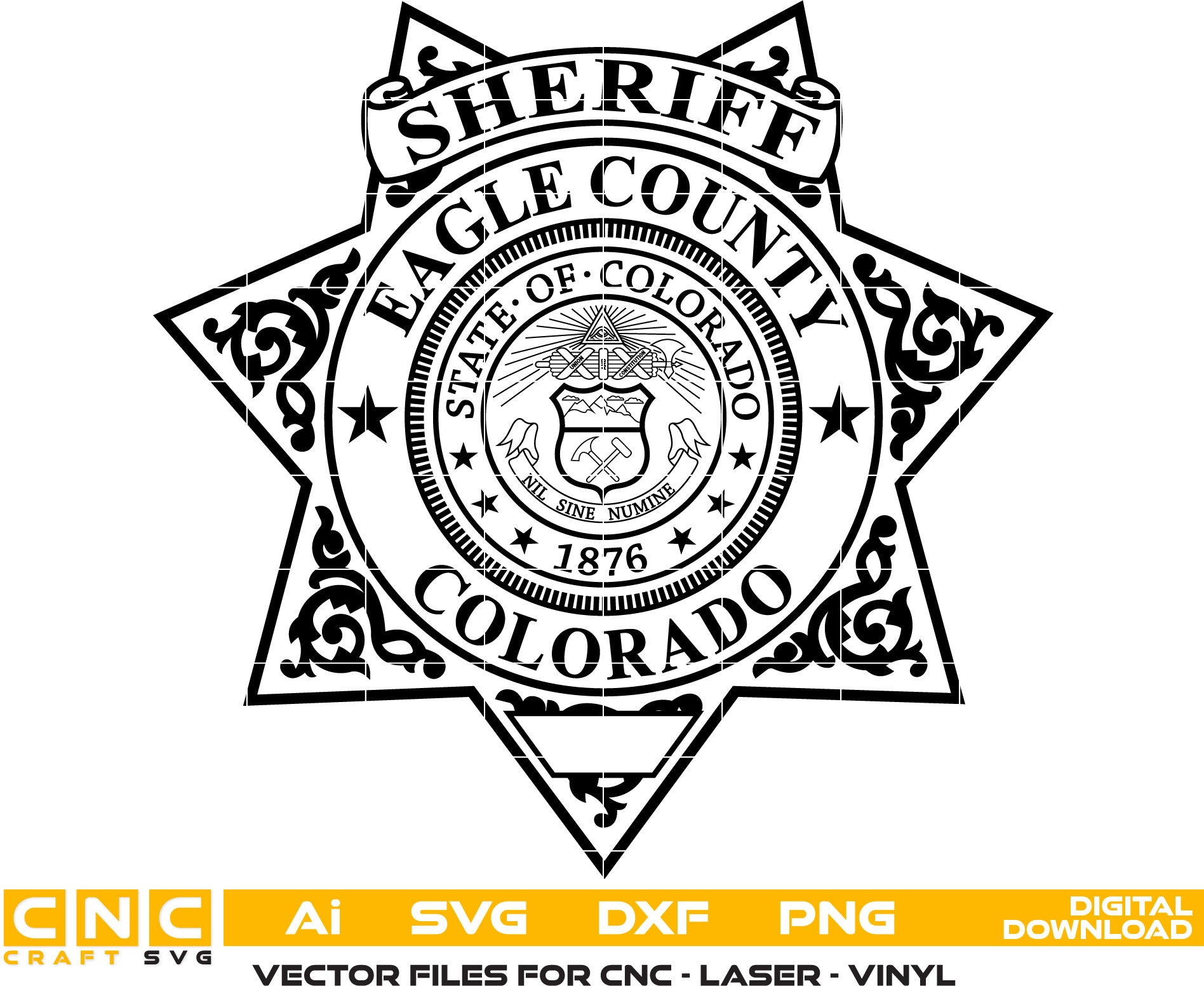 Eagle County Sheriff Badge, Colorado Sheriff Badge AI, SVG, DXF, PNG File for Laser engraving, woodworking, acrylic painting, glass etching, and all printing machines.