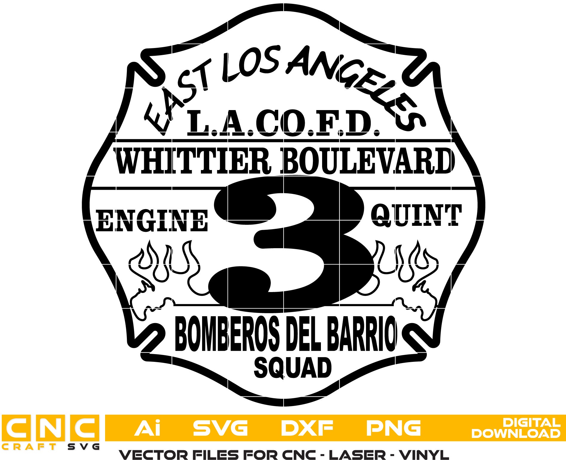 East Los Angeles Engine  3 Quint Badge Vector Art, Ai,SVG, DXF, PNG, Digital Files