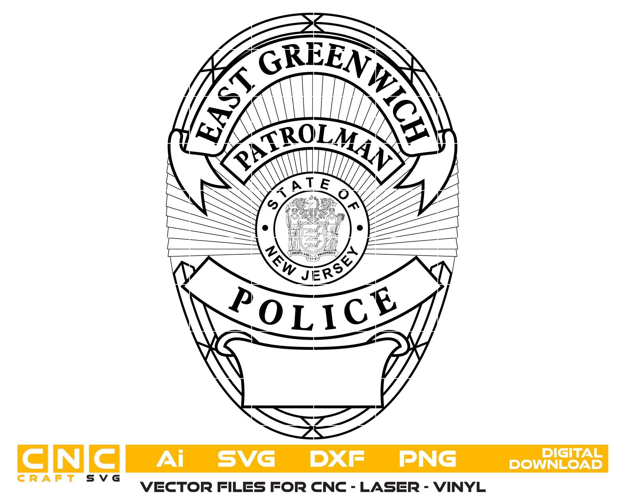 East Greenwich Patrolman Police Badge SVG, New Jersey Police Badge Vector, East Greenwich Police Badge, Law Enforcement Badge SVG, Police Patrolman Badge Vector