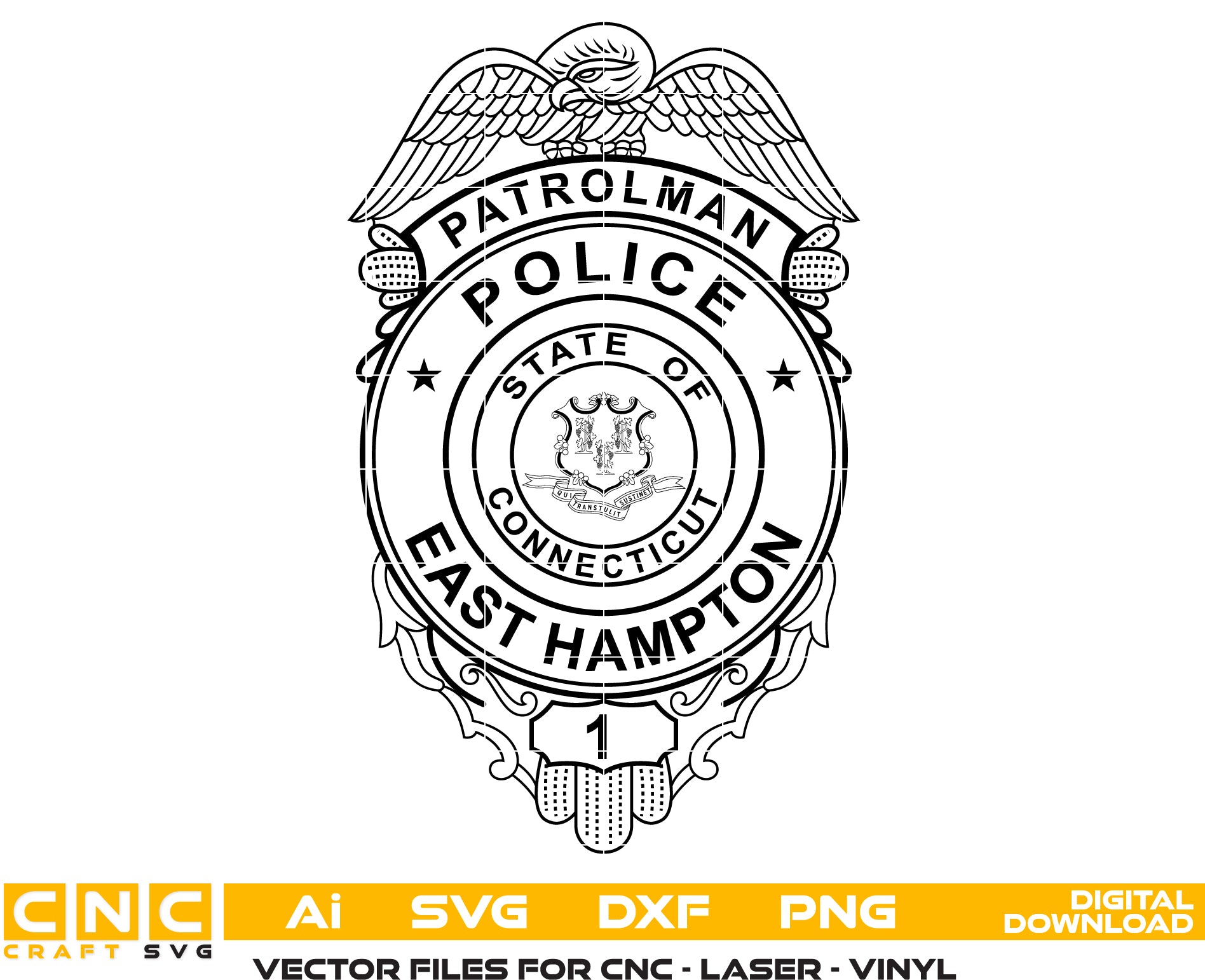 East Hampton Police Chief Badge CT SVG, East Hampton Connecticut Police Chief Emblem, CT Police Chief Badge Vector, East Hampton Police Emblem SVG, Chief Police Badge CT
