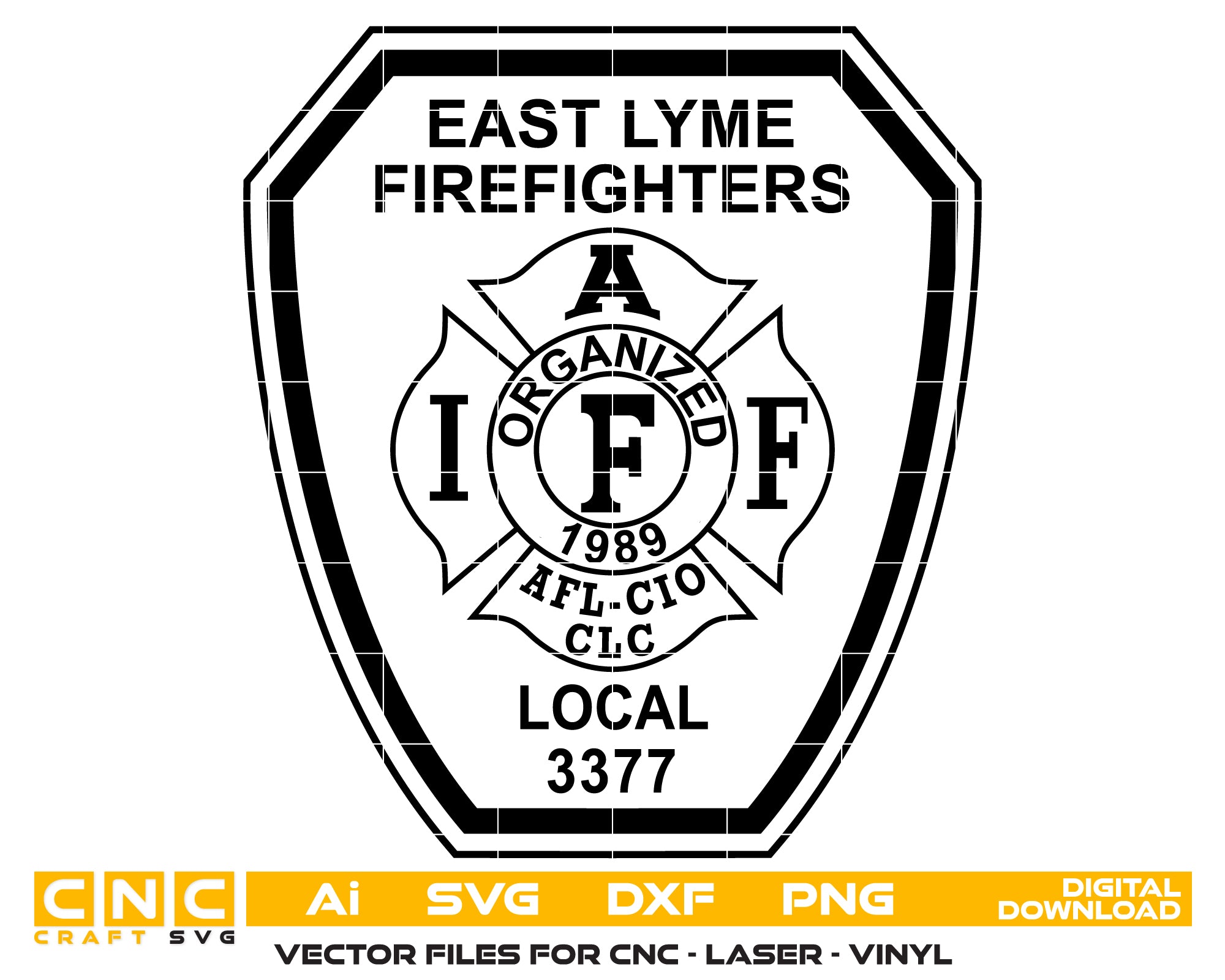 East Lyme Firefighters Patch SVG digital download, Connecticut fire department emblem vector design for Cricut, Silhouette, CNC, engraving, and firefighter crafts.