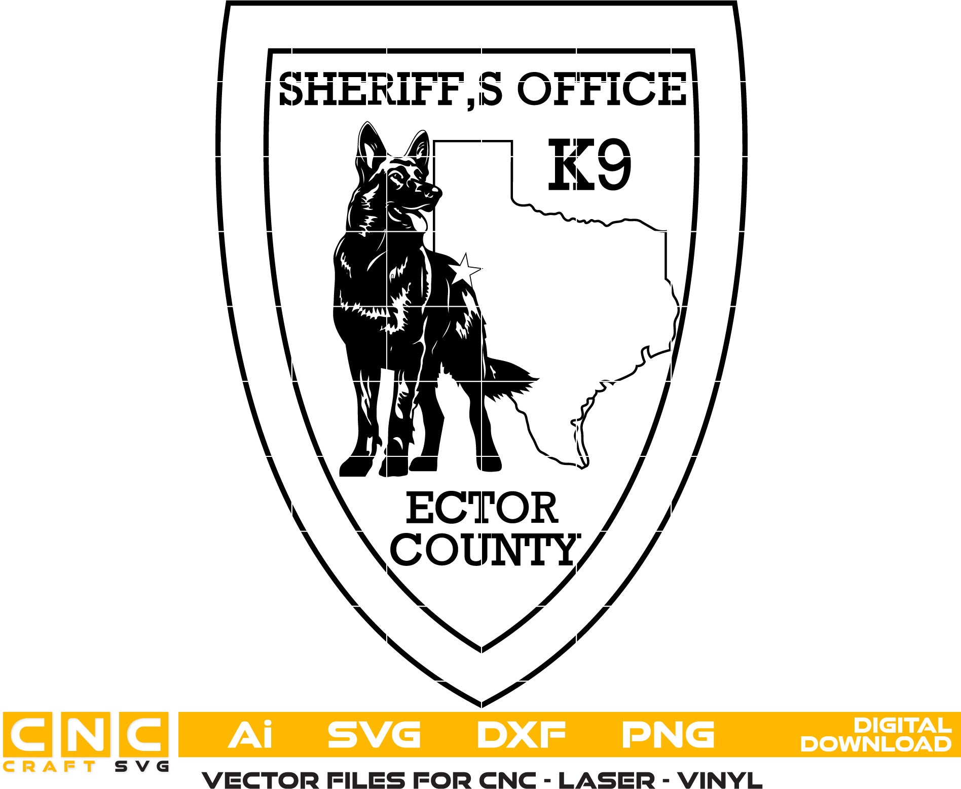 Ector County Sheriff K9 Badge Vector Art - SVG DXF PNG AI Files for Laser Engraving