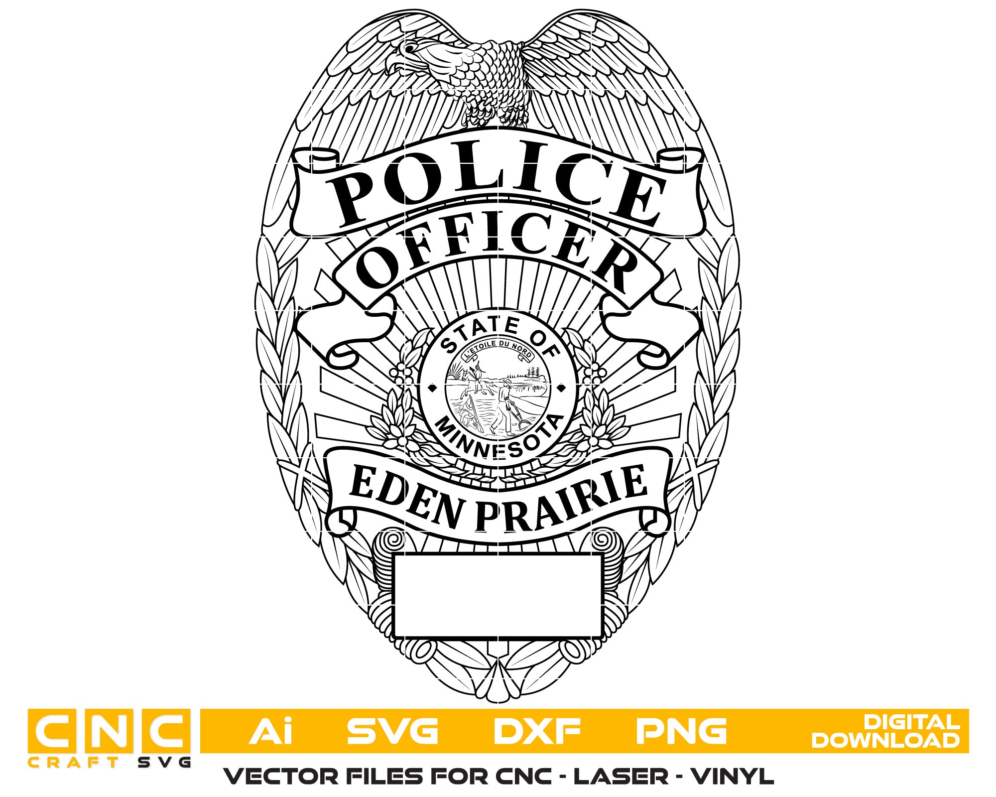 Eden Prairie Police Officer Badge Vector Art, Ai,SVG, DXF, PNG, Digita