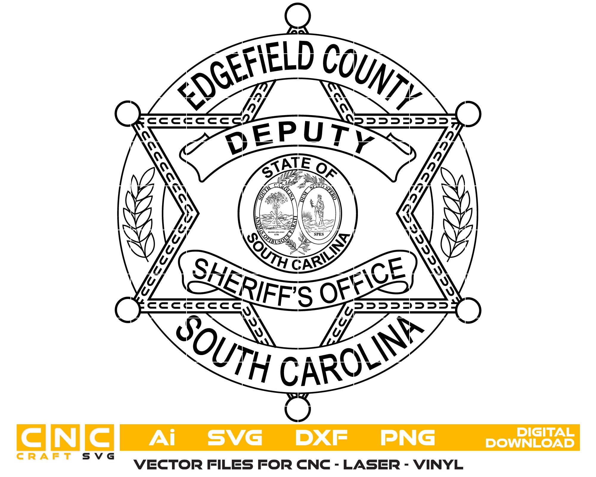 Edgefield County Deputy Sheriff Badge Vector Art, Ai,SVG, DXF, PNG, Digital Files
