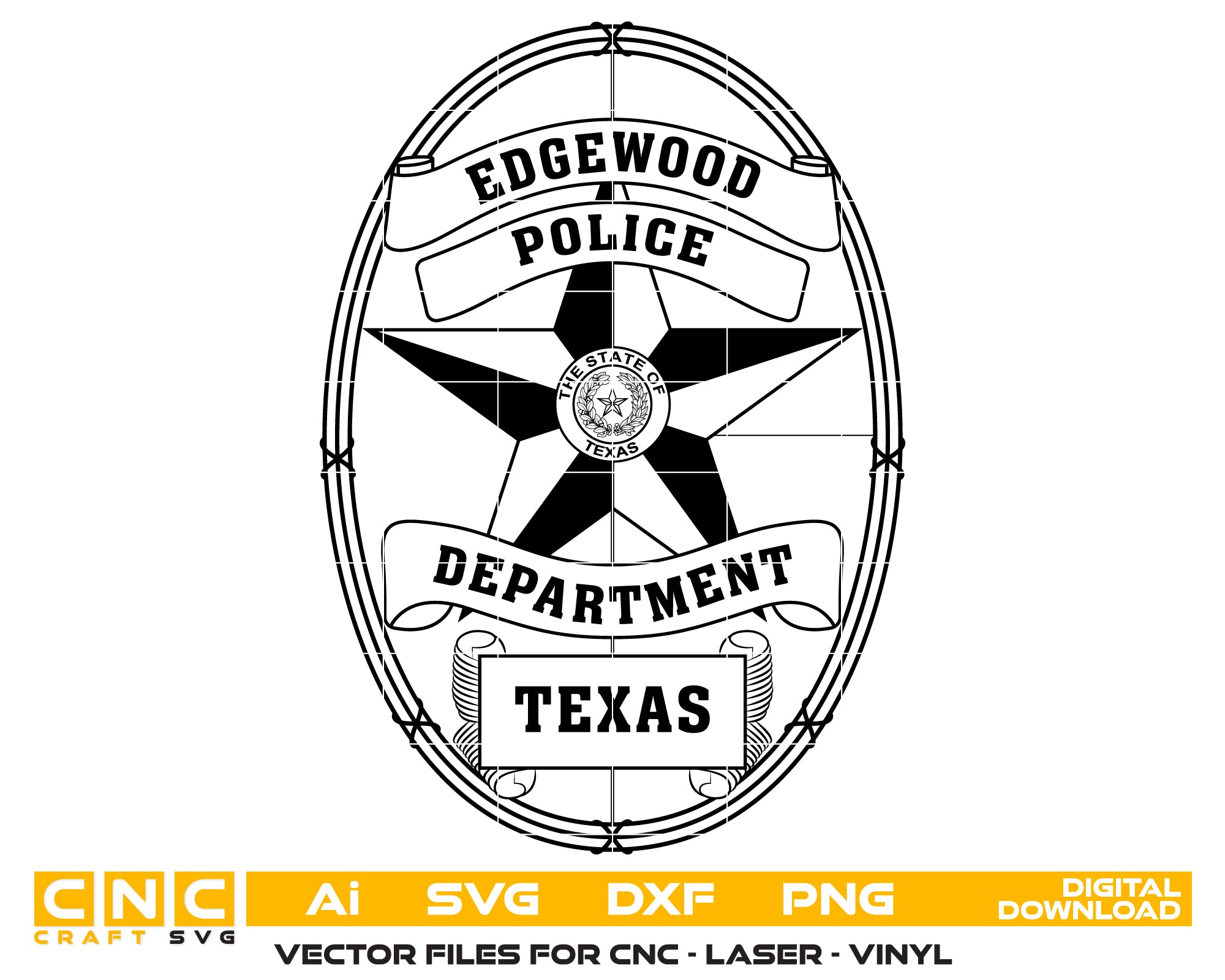 Edgewood Police Department Badge SVG digital download, Texas police emblem vector design for Cricut, Silhouette, CNC, engraving, and law enforcement crafts.