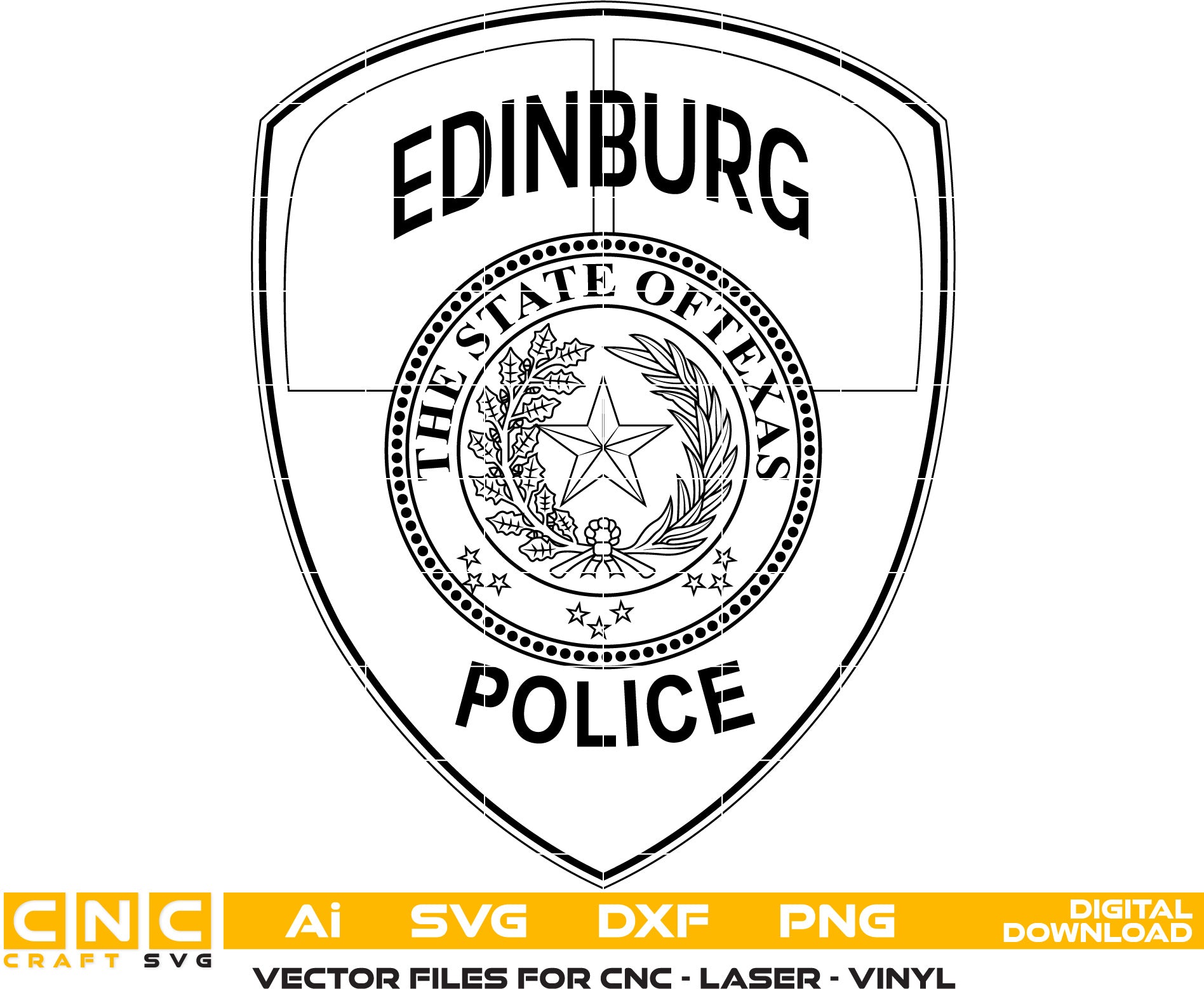 Edinburg Police Badge Vector Art, Ai,SVG, DXF, PNG, Digital Files for Laser Engraving, Woodworking & Printing