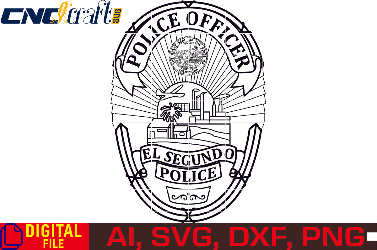El Segundo Police Officer Badge vector file for Laser Engraving, Woodworking, CNC Router, vinyl, plasma, Xcarve, Vcarve, Cricut, Ezecad etc.