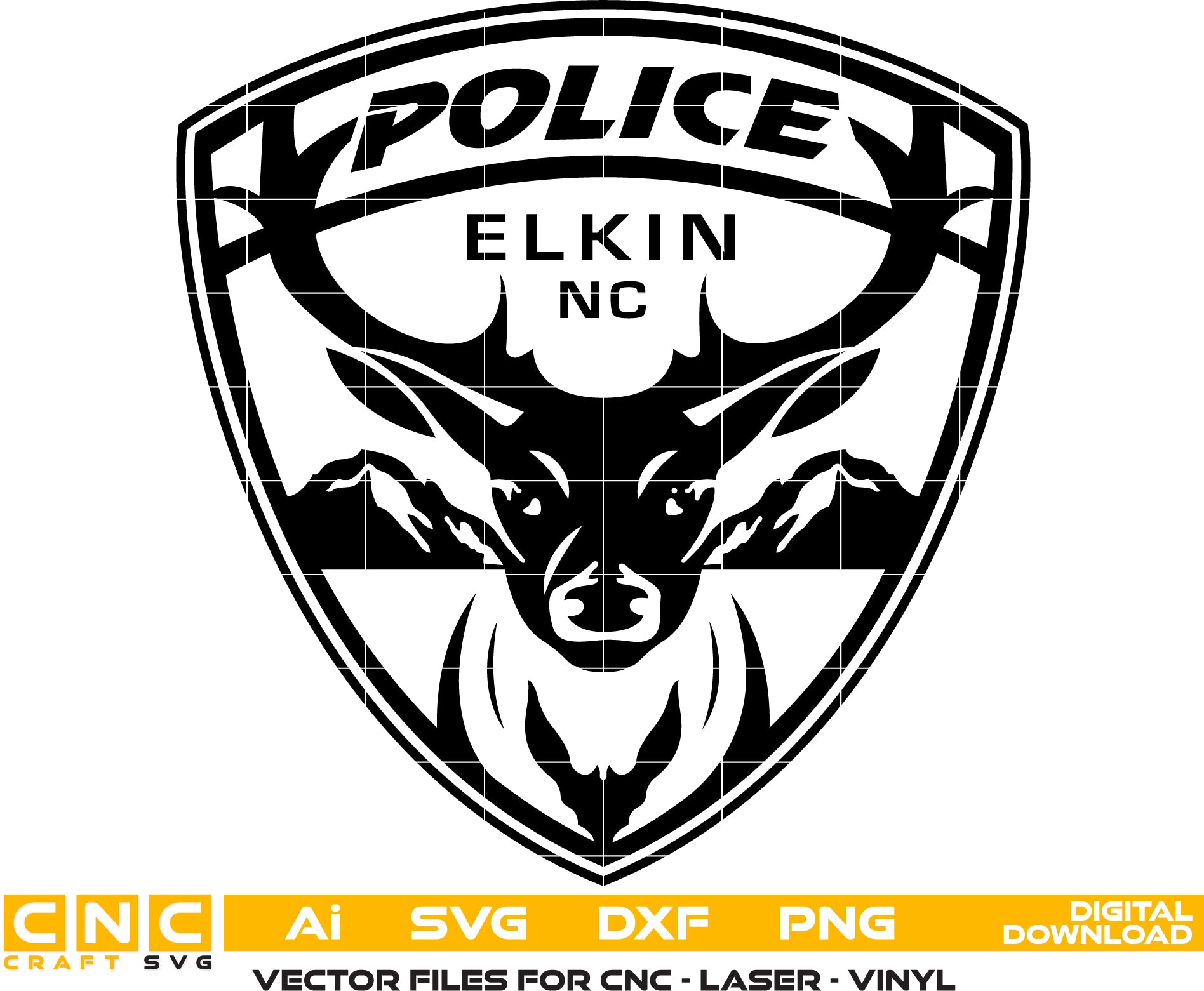 Elkin Police Badge Vector art Svg/ Dxf/ Jpg/ Png/ and Ai files For laser engraving/ woodworking/ acrylic painting and all printing machines.