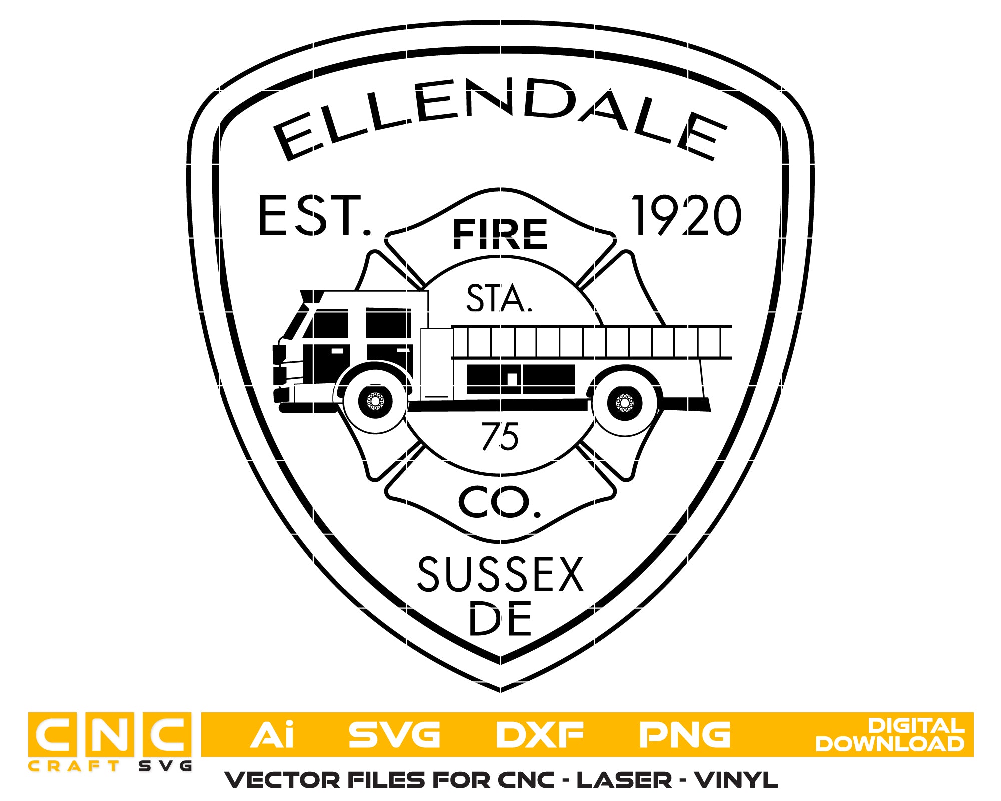 Ellendale Fire Company Badge SVG, Delaware Fire Badge Vector, Ellendale DE Firefighter Emblem, Fire Department Badge SVG, Fire Rescue Badge Vector File
