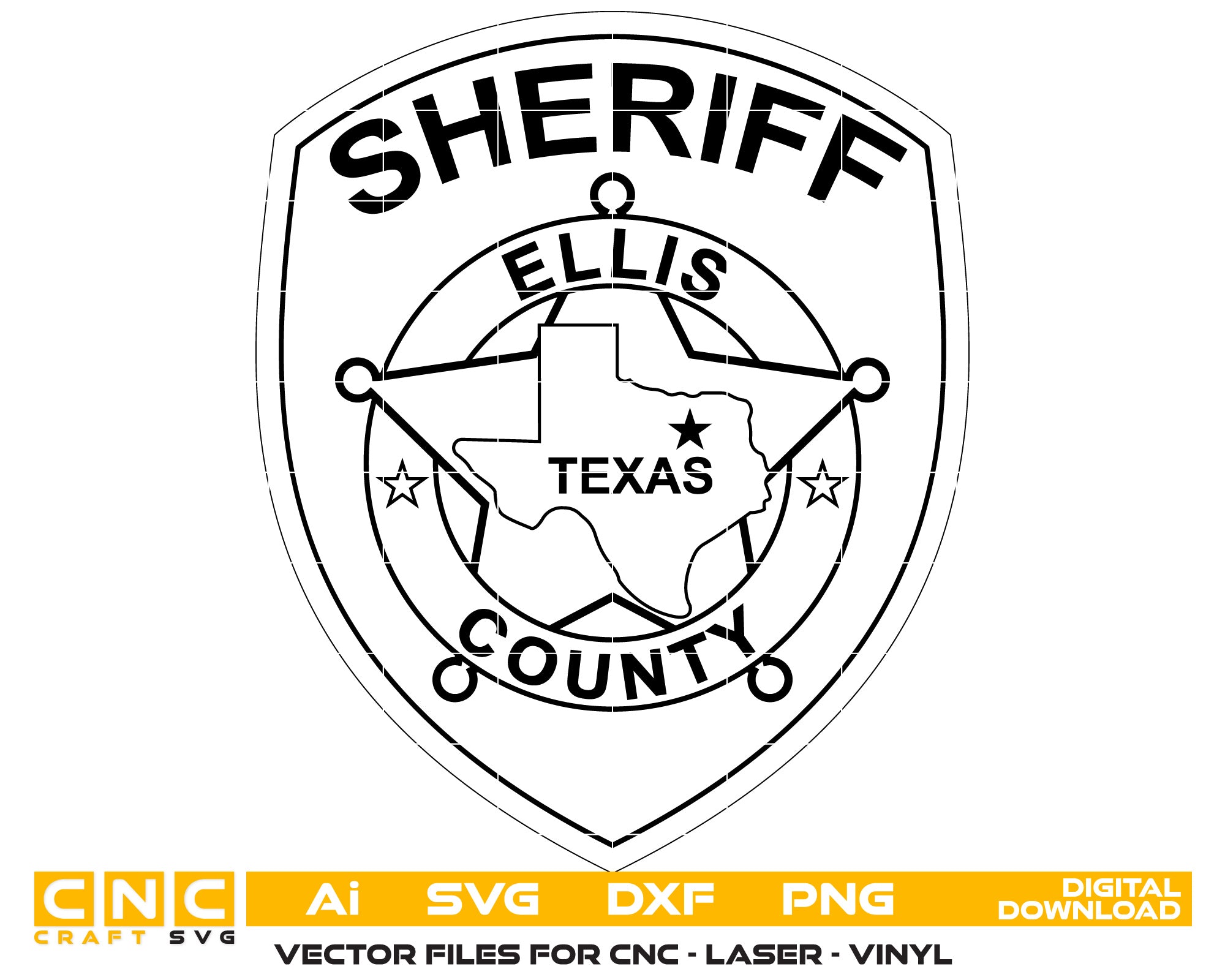 Ellis County Sheriff Badge Vector Art, Ai,SVG, DXF, PNG, Digital Files