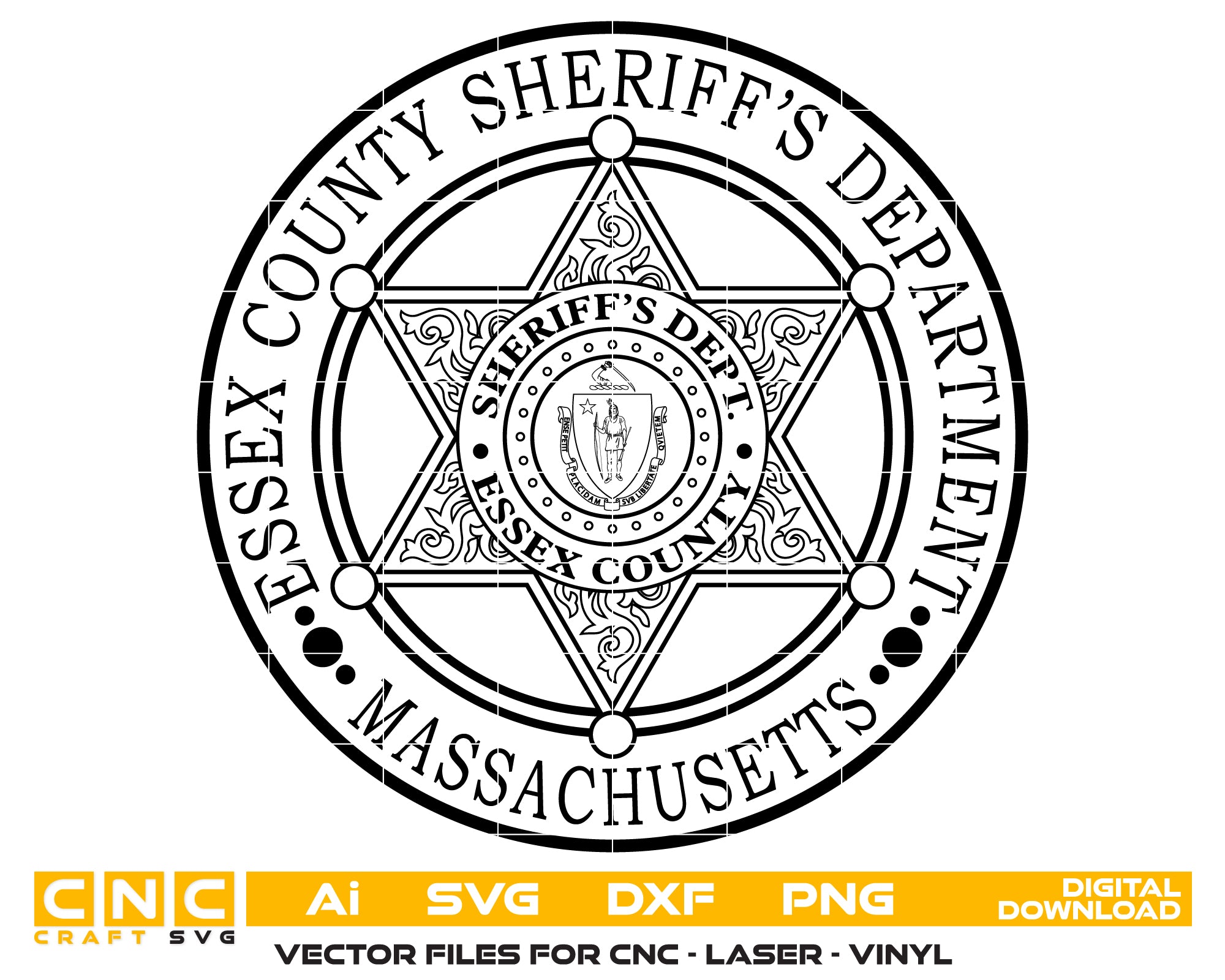 Essex County Sheriff’s Department Badge Massachusetts SVG, Essex MA Sheriff Badge Vector, Essex County Law Enforcement Emblem SVG, Massachusetts Sheriff Badge, Essex County Sheriff Logo