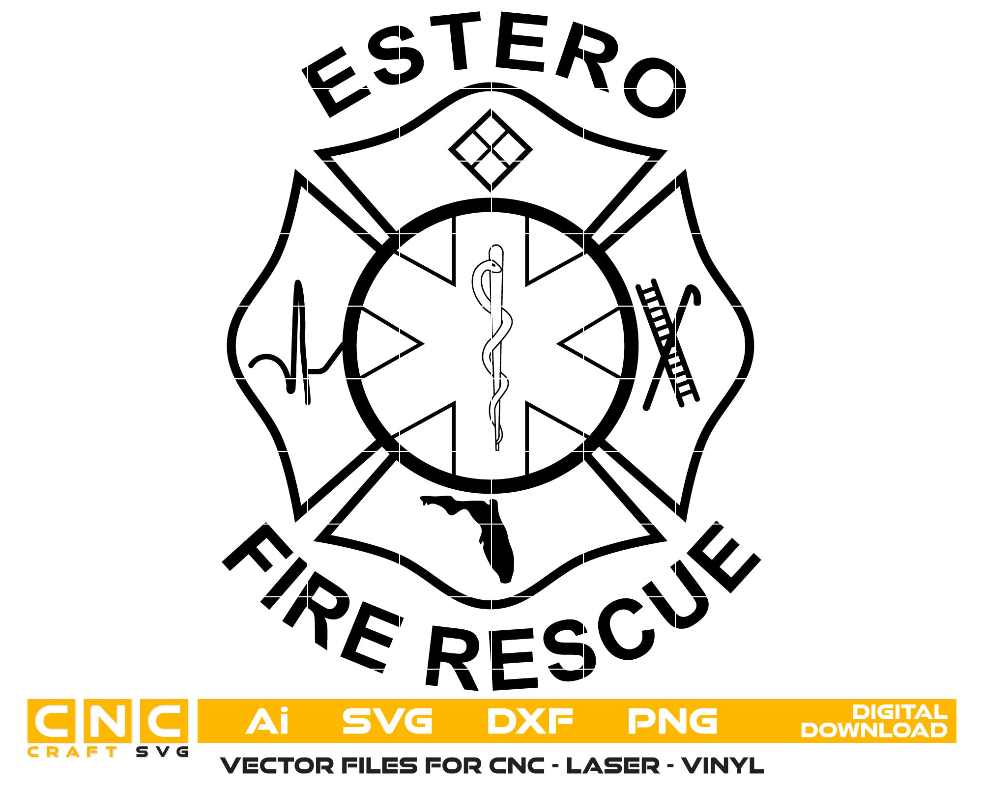 Estero Fire Rescue Badge Vector Art, Ai,SVG, DXF, PNG, Digital Files