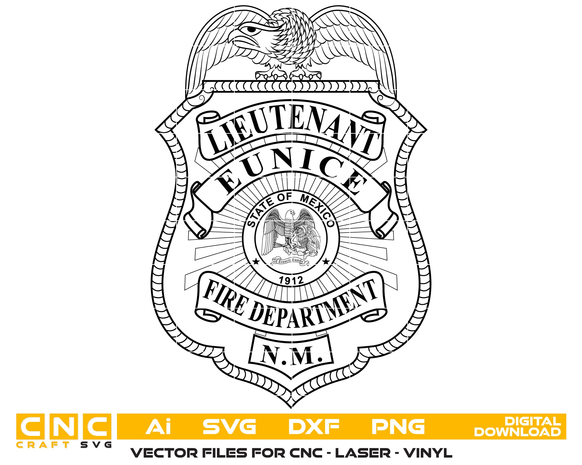 Eunice Fire Department Lieutenant Badge SVG, Fire Lieutenant Badge Vector, Eunice Fire Badge, Fire Department Badge SVG, Firefighter Badge Vector