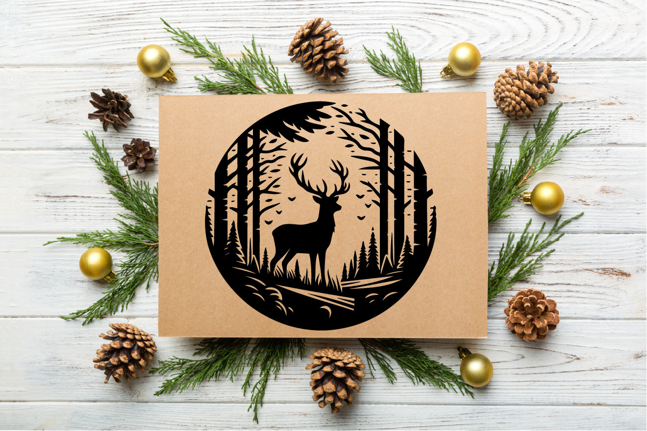 Deer Pine Tree Vector SVG