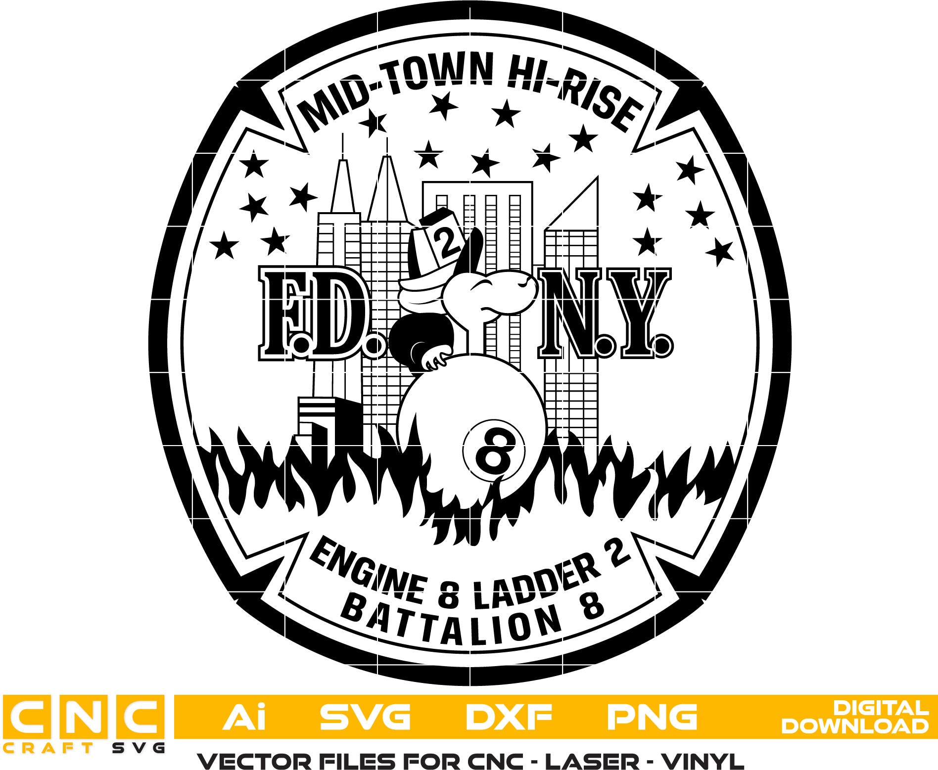 FDNY Engine 8, Ladder 2, Battalion 8 Patch - Vector Art Bundle for Laser Engraving