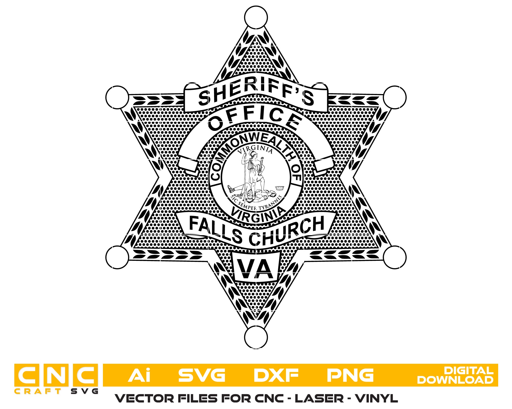 Falls Church Sheriff Office Badge SVG, Virginia Sheriff Badge Vector, Falls Church Law Enforcement Emblem, Police Badge SVG, Sheriff Department Emblem