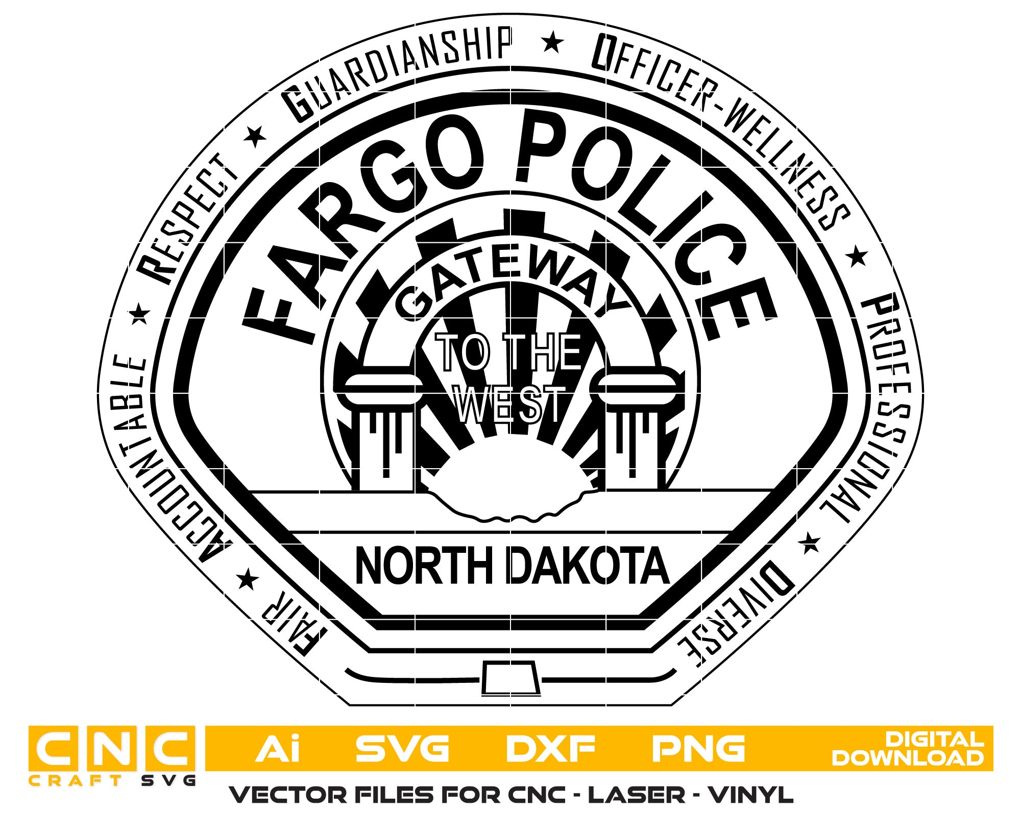 Fargo Police Badge Vector Art, Ai,SVG, DXF, PNG, Digital Files