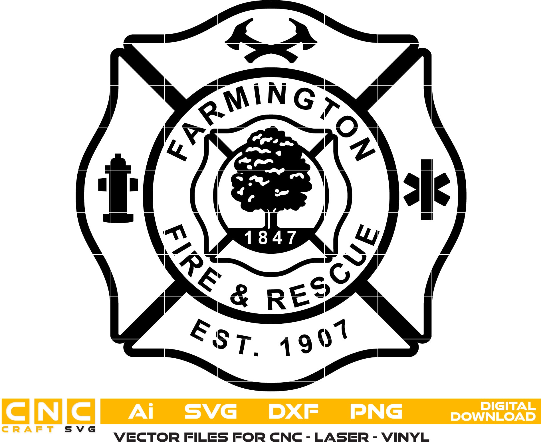 Farmington Fire & Rescue Badge Vector Art, Ai,SVG, DXF, PNG, Digital Files for Laser Engraving, Woodworking & Printing