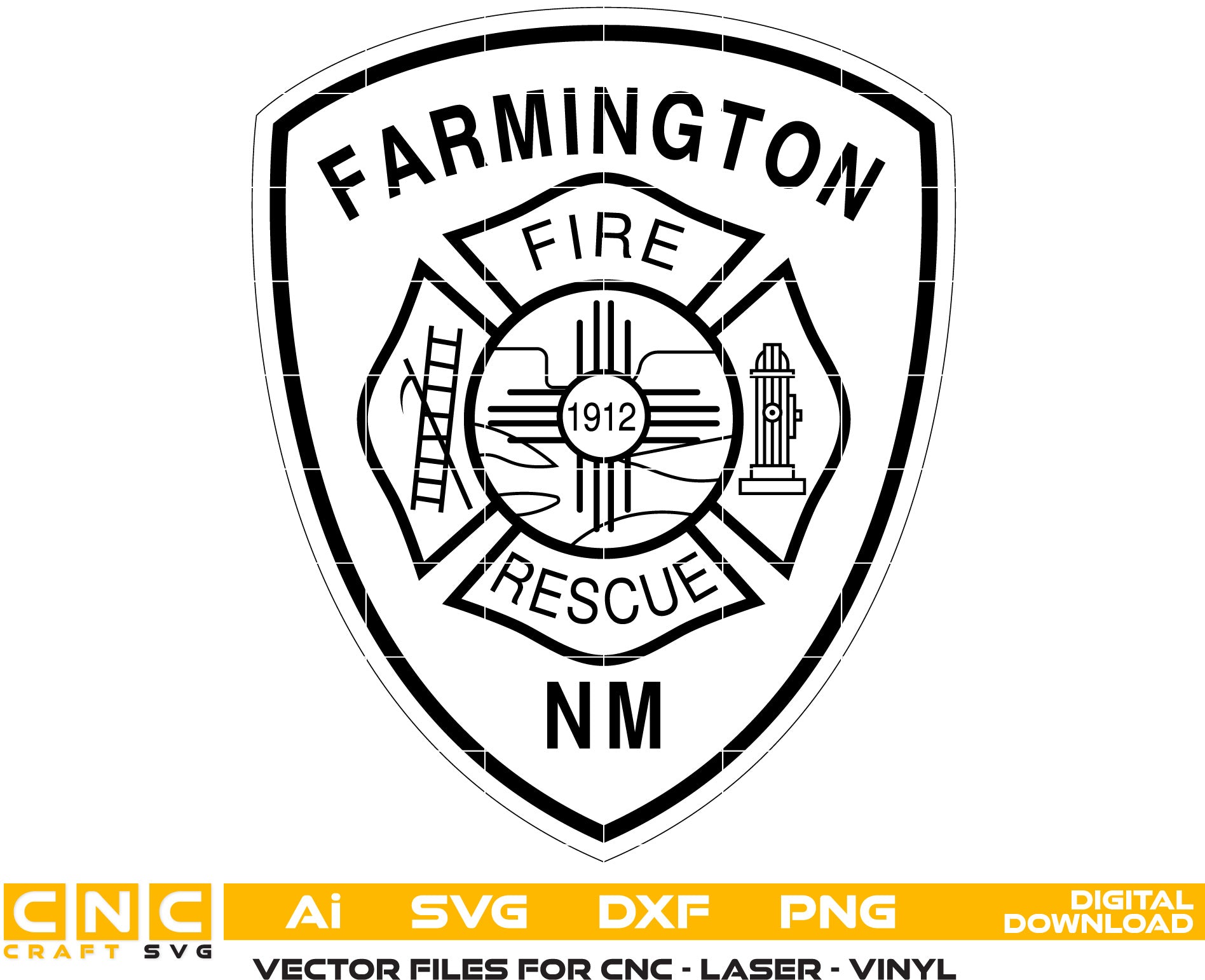 Farmington Fire & Rescue Badge Vector Art, Ai,SVG, DXF, PNG, Digital Files for Laser Engraving, Woodworking & Printing