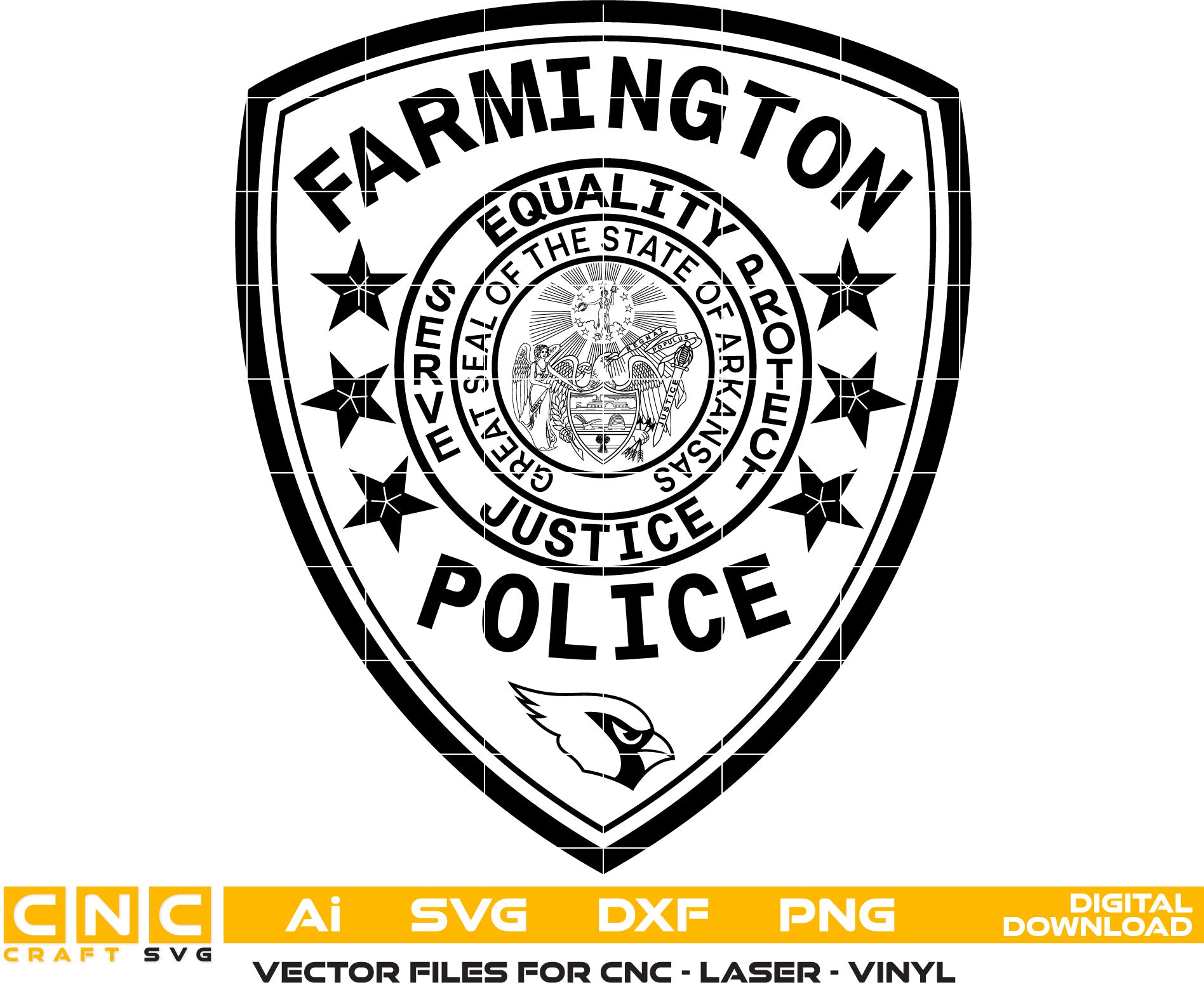 Farmington, Arkansas Police Badge Vector Art, Ai,SVG, DXF, PNG, Digital Files for Laser Engraving, Woodworking & Printing