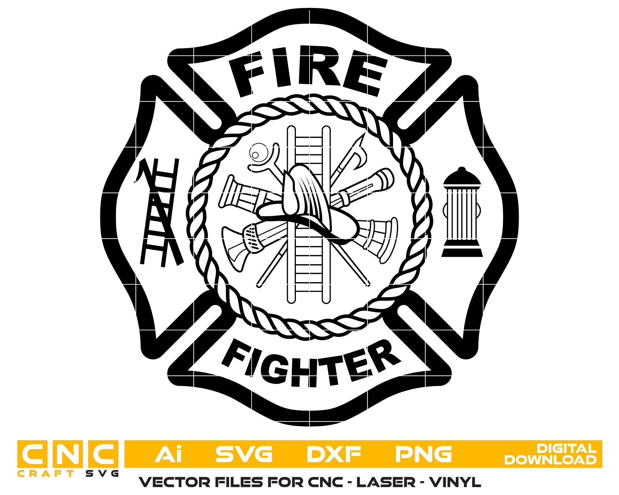 Fire Fighter Vector Art, Ai,SVG, DXF, PNG, Digital Files