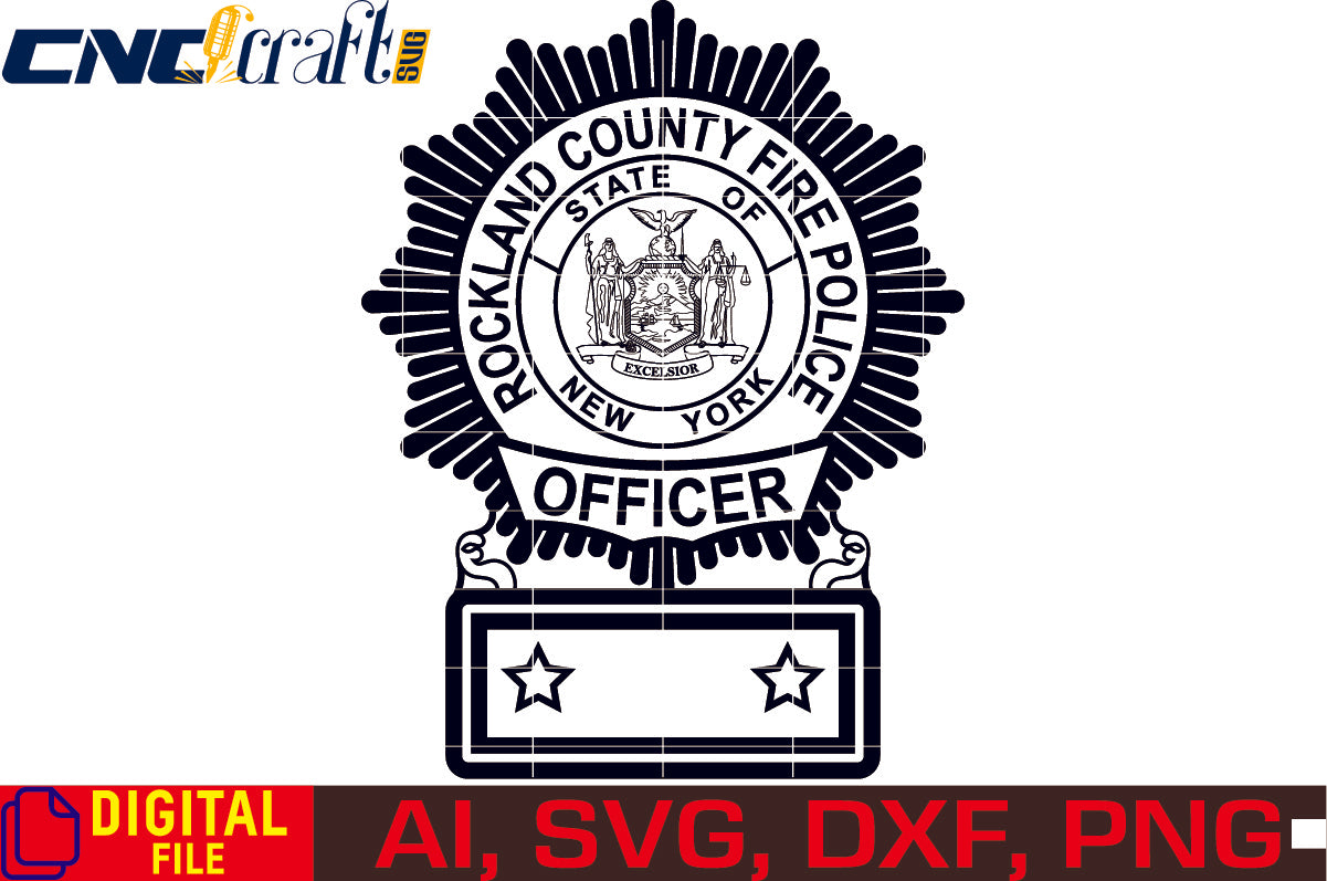 Fire Police Badge Rockland County New York Badge vector file for Laser Engraving, Woodworking, CNC Router, vinyl, plasma, Xcarve, Vcarve, Cricut, Ezecad etc.