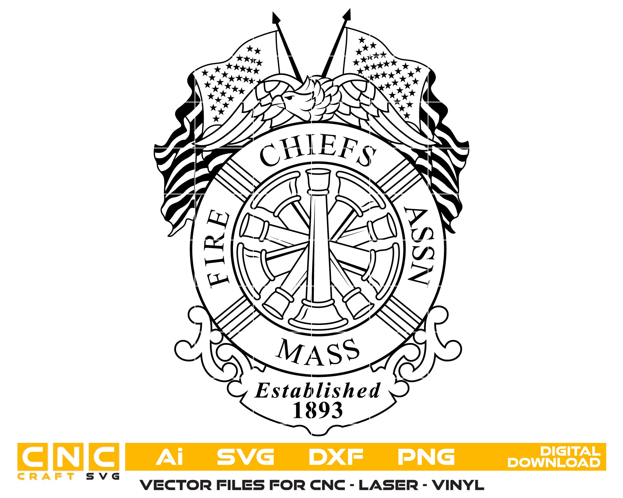 Fire Chief Badge SVG, Massachusetts Fire Chief Badge Vector, Fire Department Badge SVG, Fire Service Badge, Firefighter Chief Badge Vector