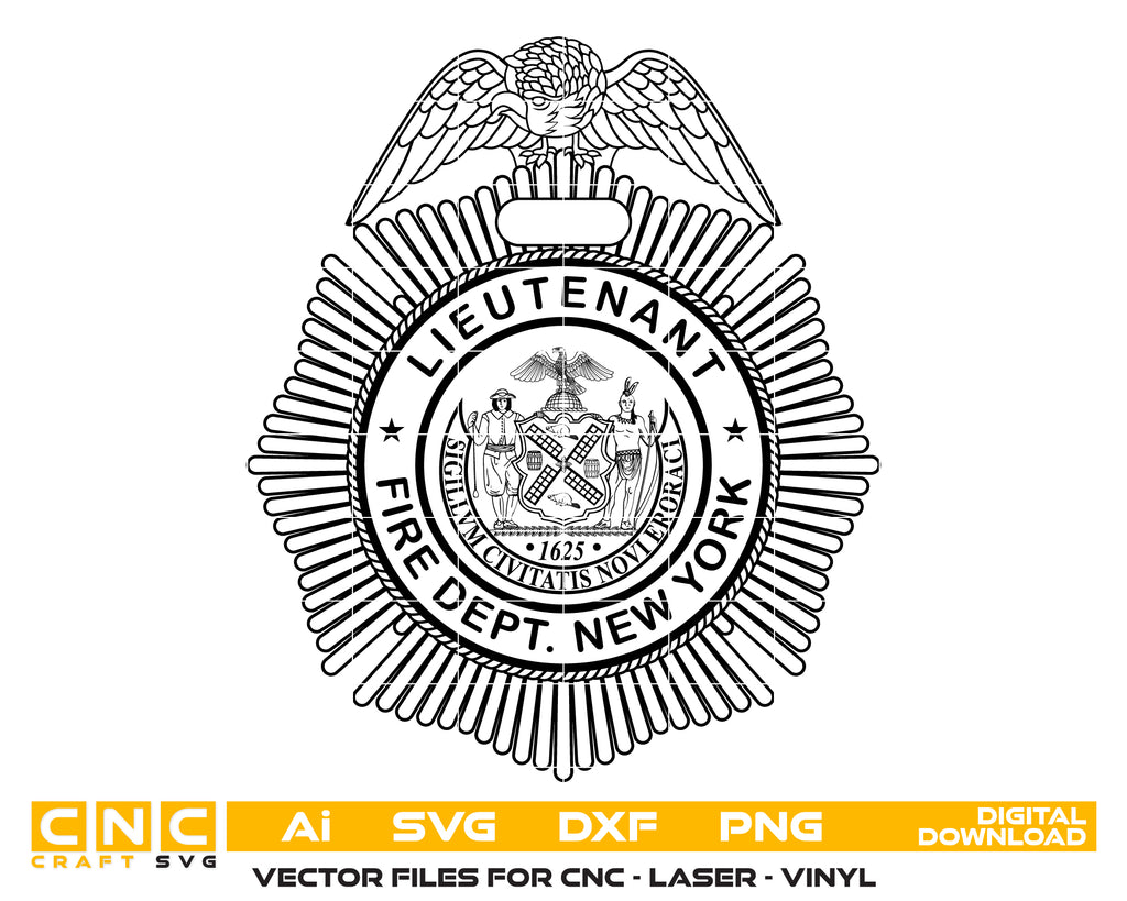 Fire Department Lieutenant Badge SVG | New York Firefighter Rank Emble