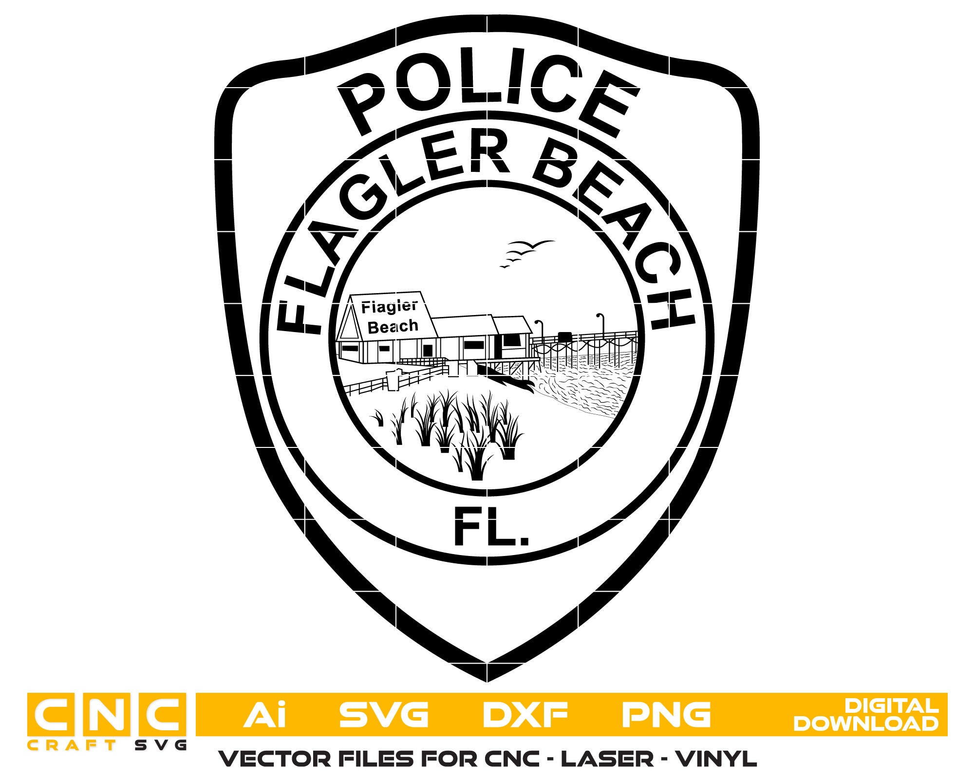 Flagler Beach Police Badge Vector Art, Ai,SVG, DXF, PNG, Digital Files