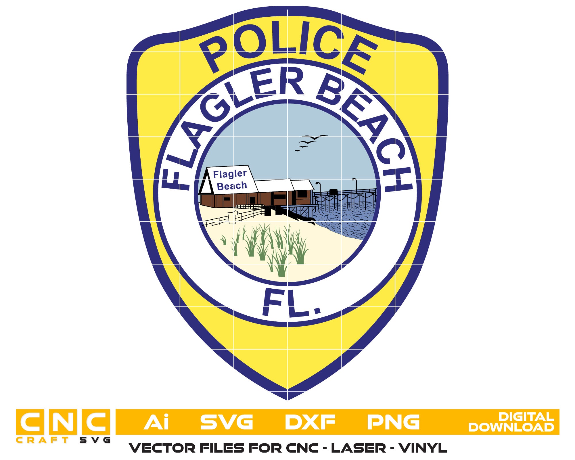 Flagler Beach Police Badge Color Vector Art, Ai,SVG, DXF, PNG, Digital Files