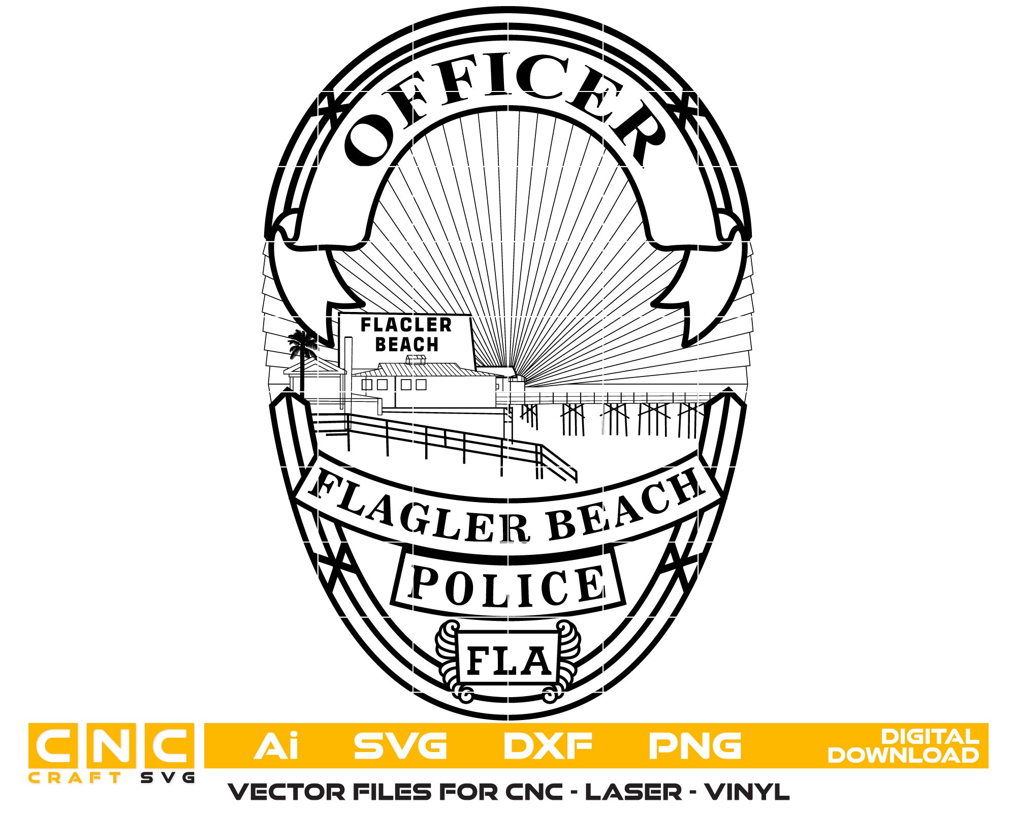 Flagler Beach Police Officer Badge Vector Art, Ai,SVG, DXF, PNG, Digital Files