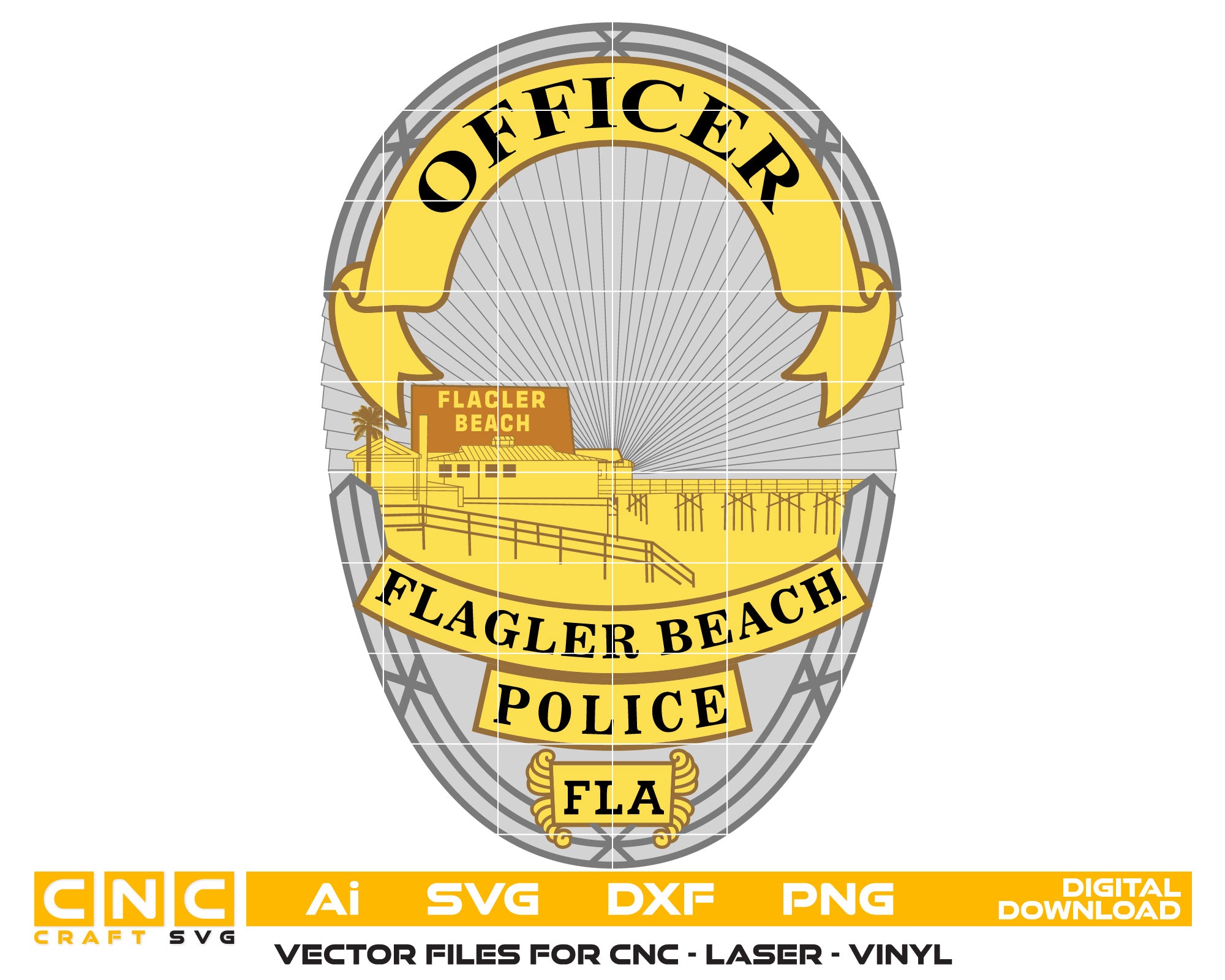 Flagler Beach Police Officer Badge Color Vector Art, Ai,SVG, DXF, PNG, Digital Files