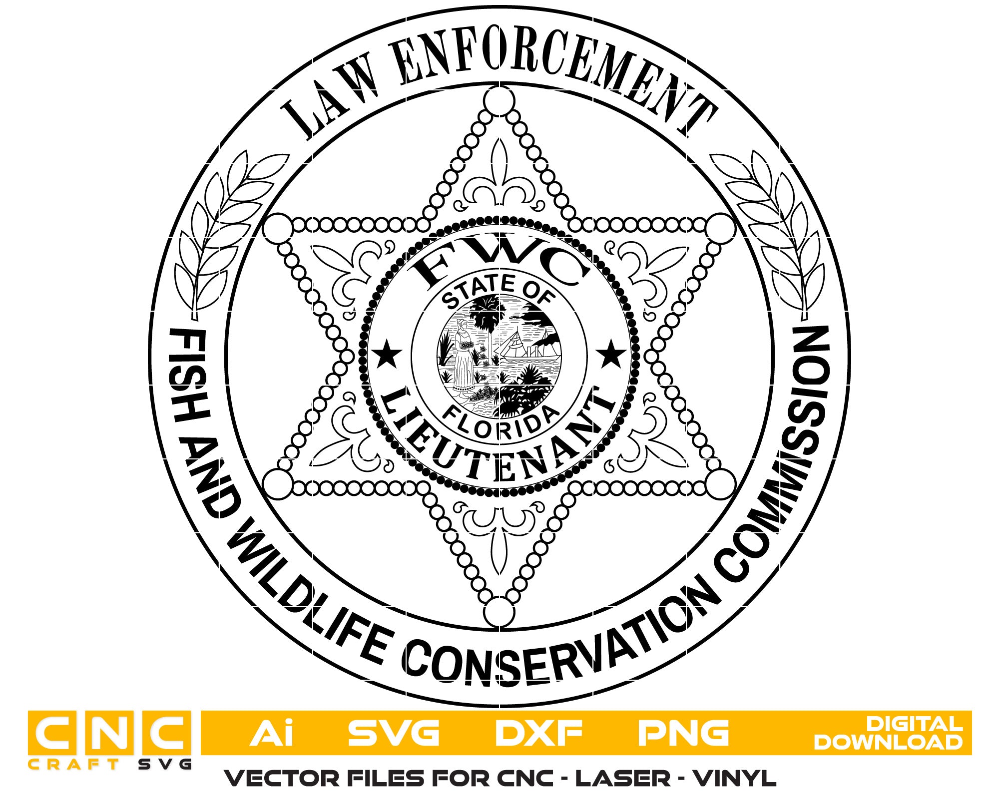 Florida Fish and Wildlife  Conservation Commission Badge Vector Art, Ai,SVG, DXF, PNG, Digital Files
