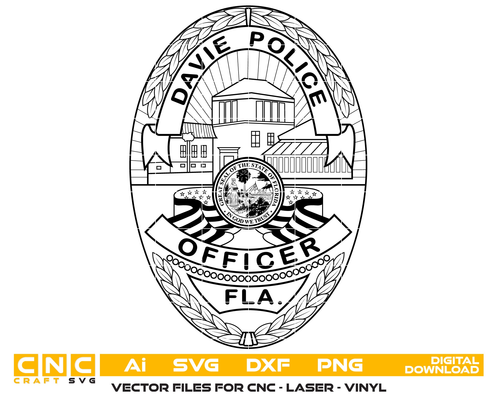 Florida,Davie Police Officer Badge Vector Art, Ai,SVG, DXF, PNG, Digital Files