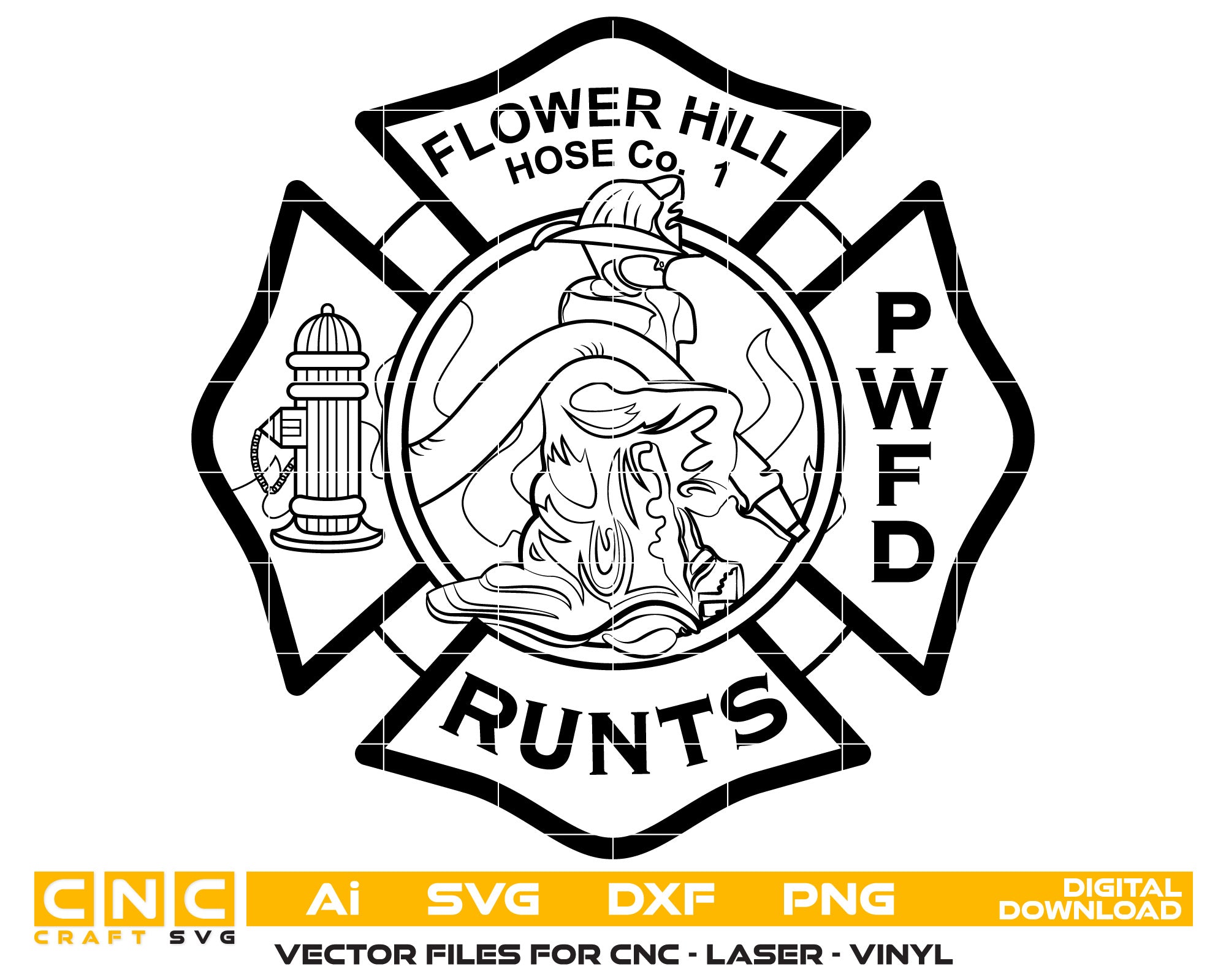 Flower Hill Hose Co 1 Badge Vector Art, Ai,SVG, DXF, PNG, Digital Files