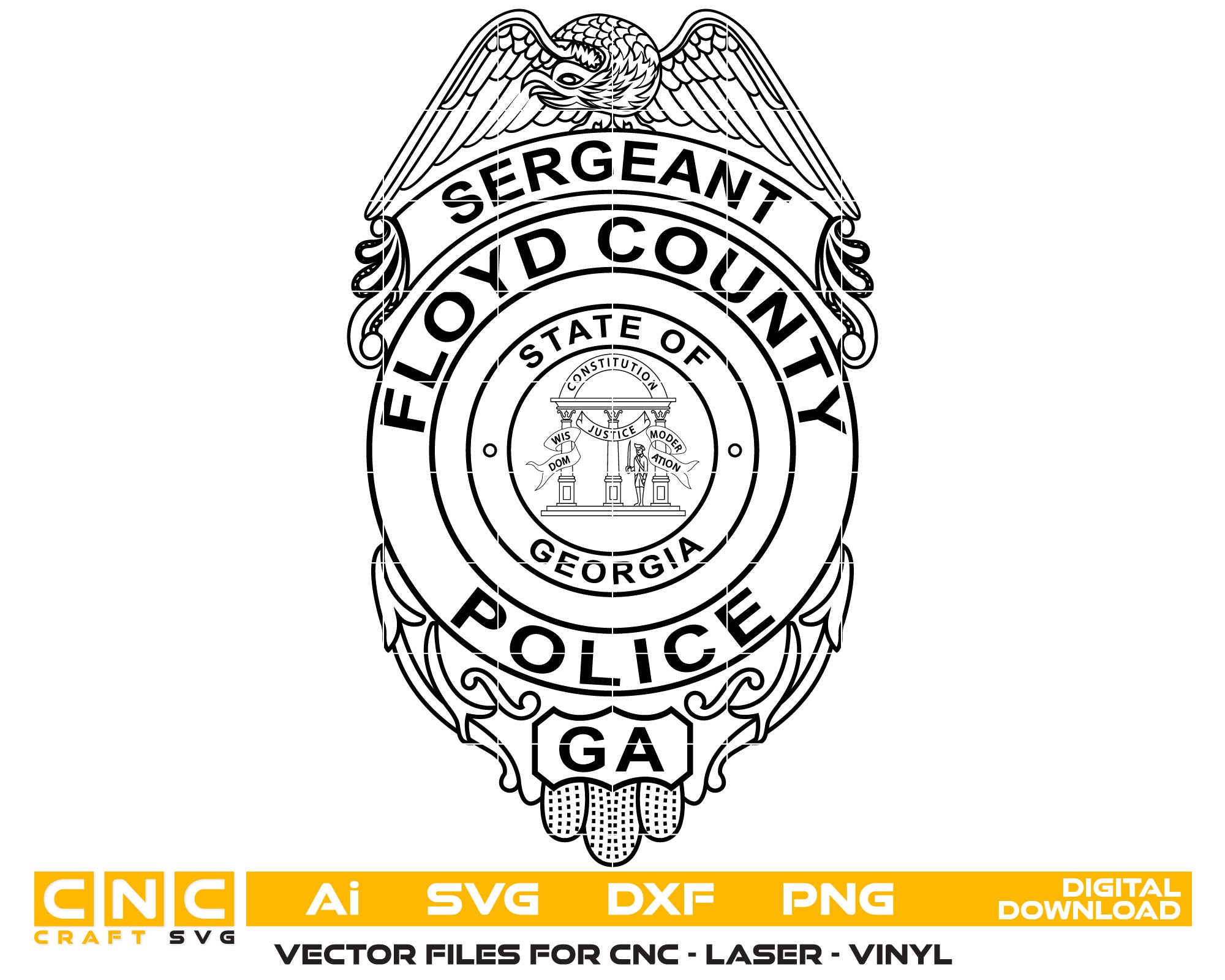 Floyd County Police Sergeant Badge Vector Art, Ai,SVG, DXF, PNG, Digital Files