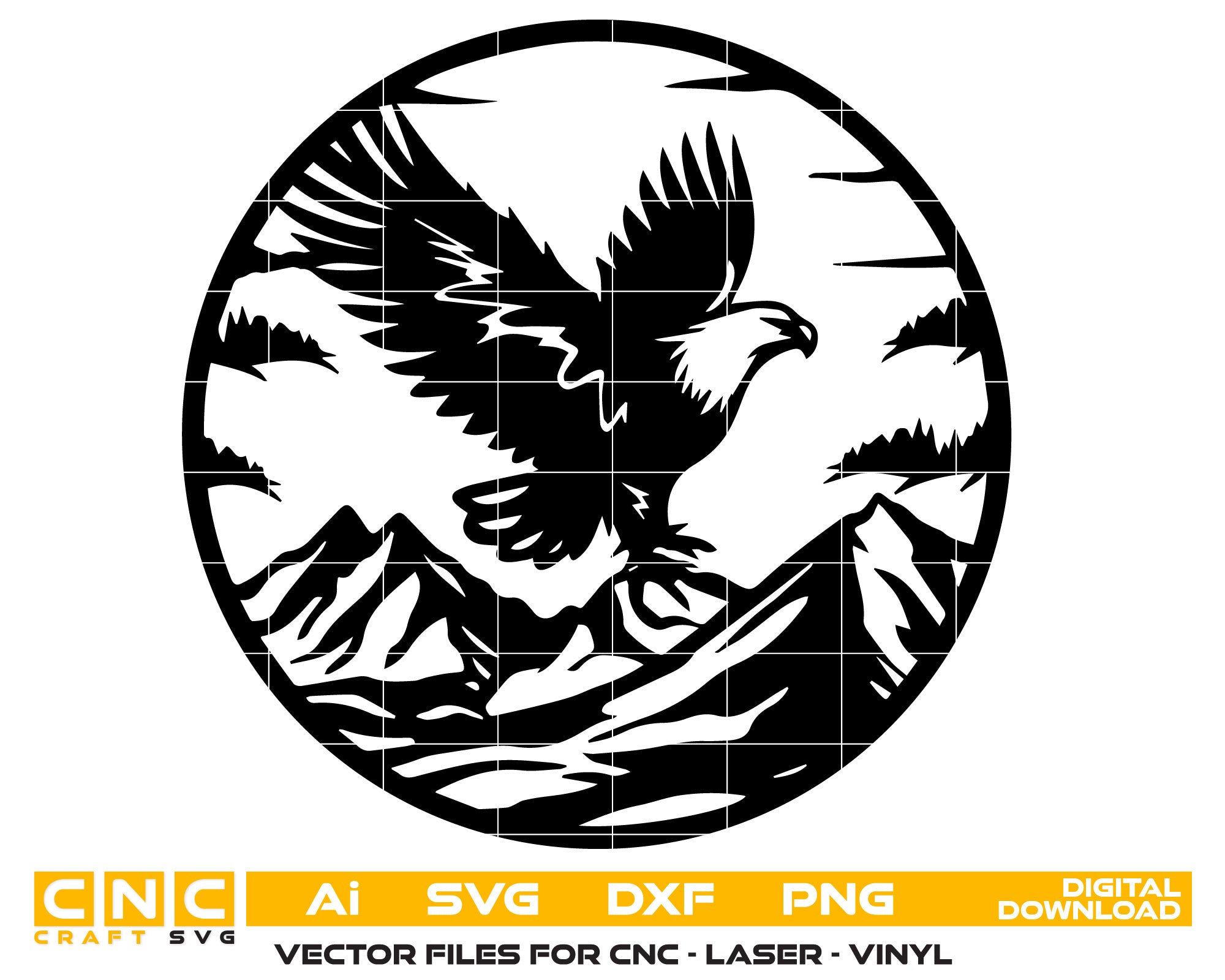 Flying Eagle in Mountains and Forest Hills – Vector File