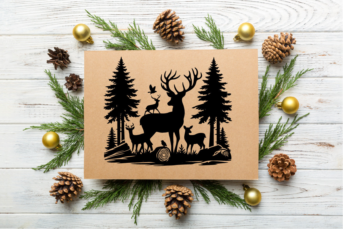Forest Mountain Deer Vector Art