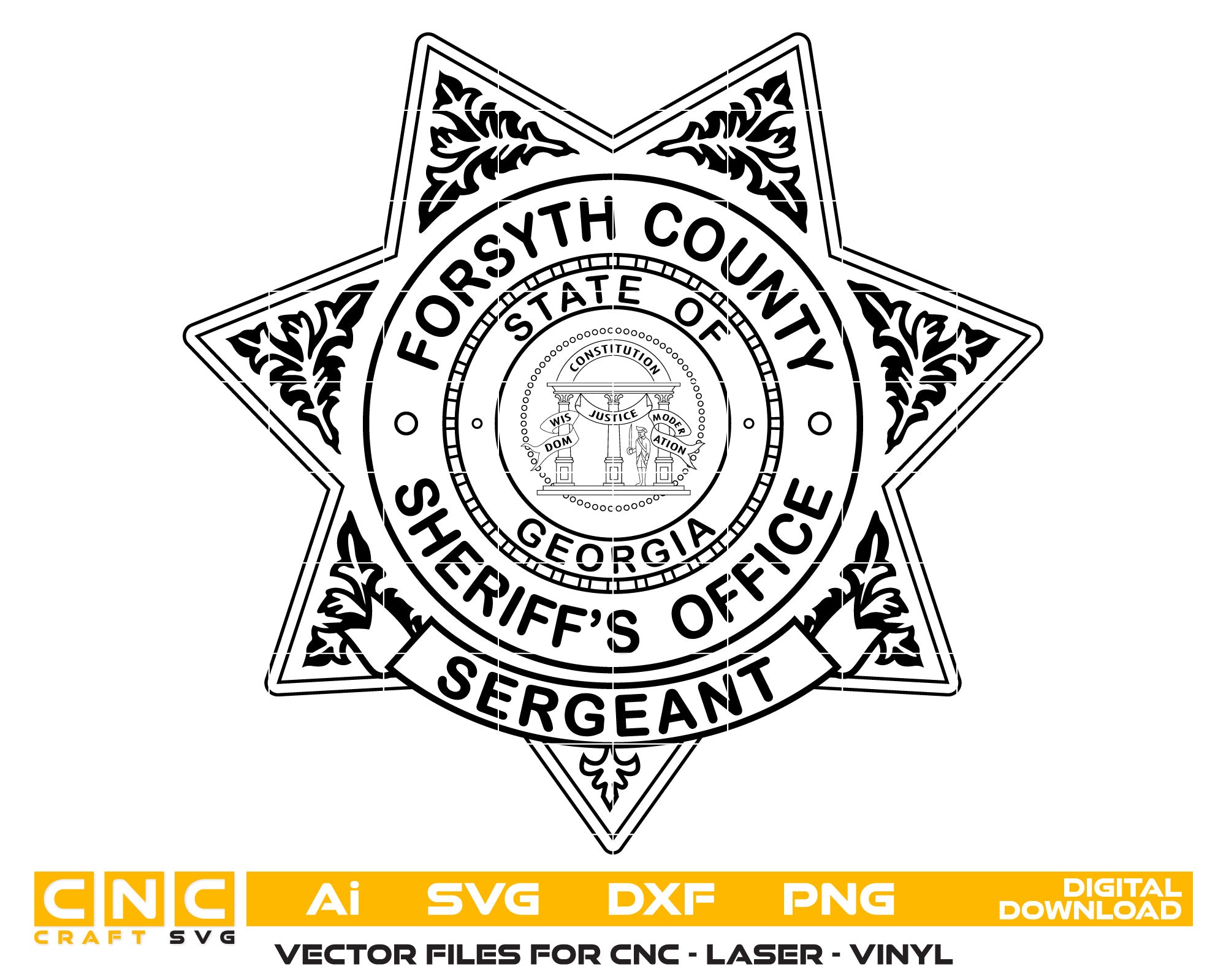 Forsyth County Sheriff Sergeant Badge Vector Art, Ai,SVG, DXF, PNG, Di