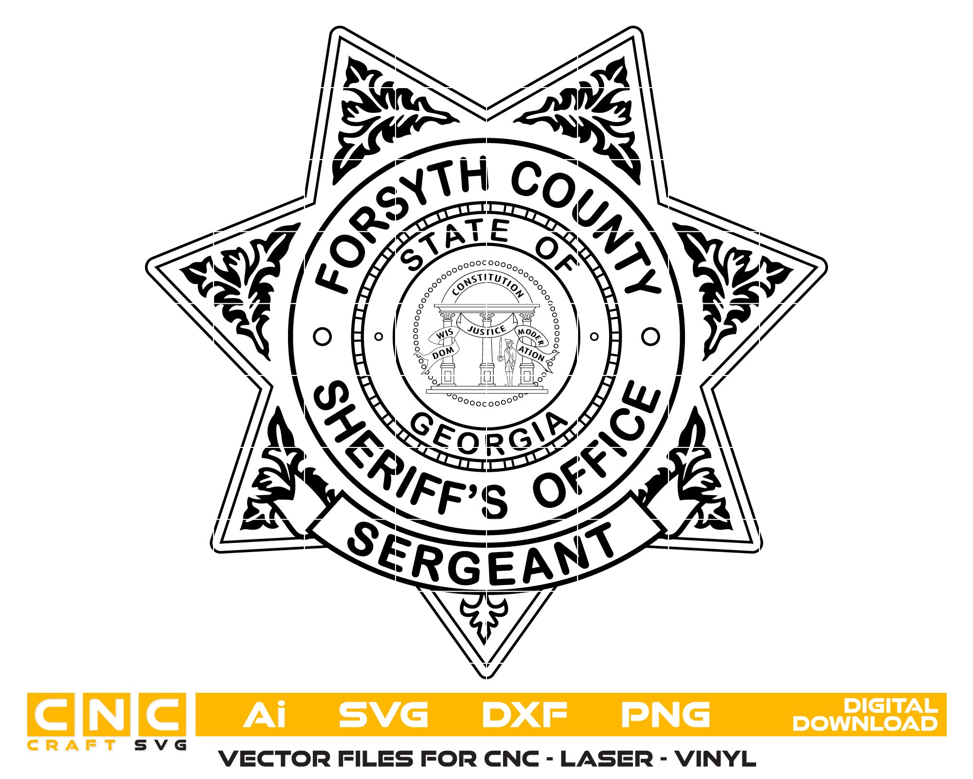 Forsyth County Sheriff Sergeant Badge Vector Art, Ai,SVG, DXF, PNG, Digital Files