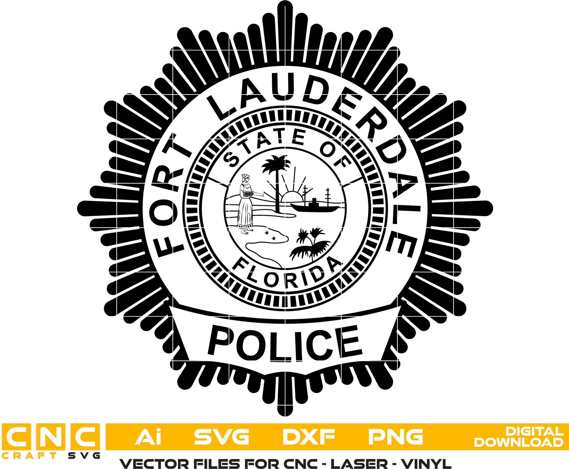 Fort Lauderdale Florida Police Badge Vector art Svg, Dxf, Jpg, Png and Ai files For laser engraving, woodworking, acrylic painting, and all printing machines.