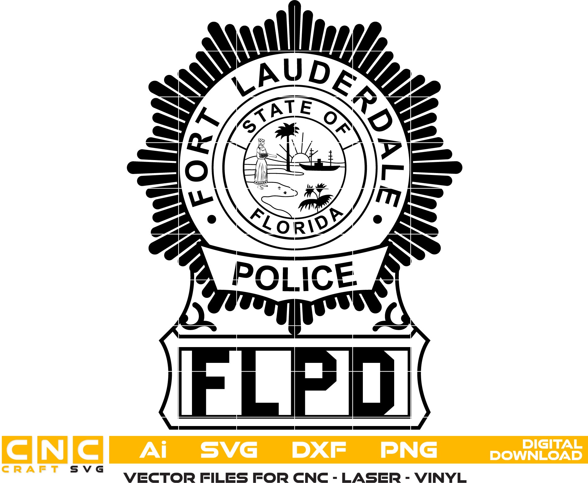 Fort Lauderdale Police Badge Vector art Svg, Dxf, Jpg, Png and Ai files For laser engraving, woodworking, acrylic painting, and all printing machines.