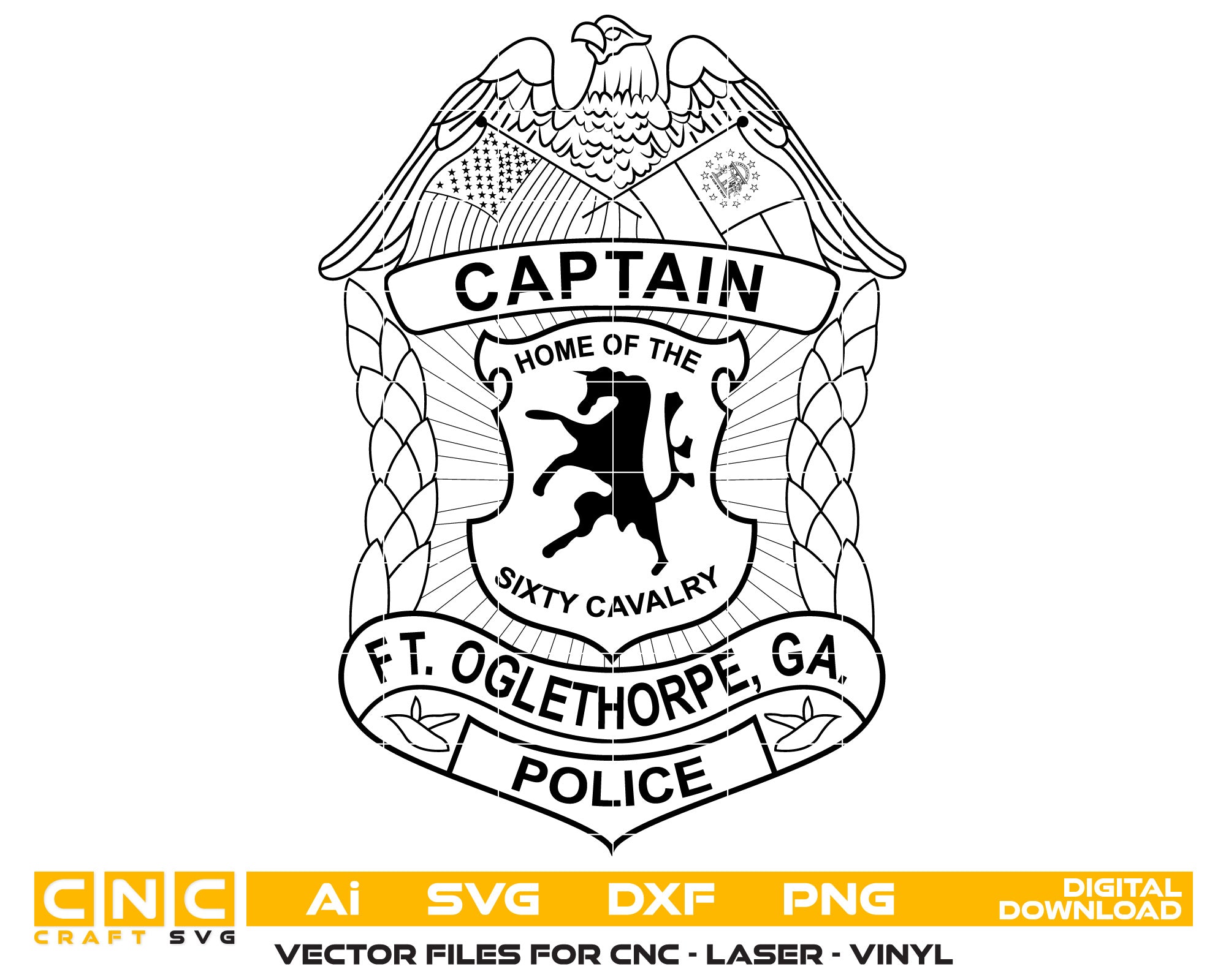 Fort Oglethorpe Police Captain Badge Vector Art, Ai,SVG, DXF, PNG, Dig